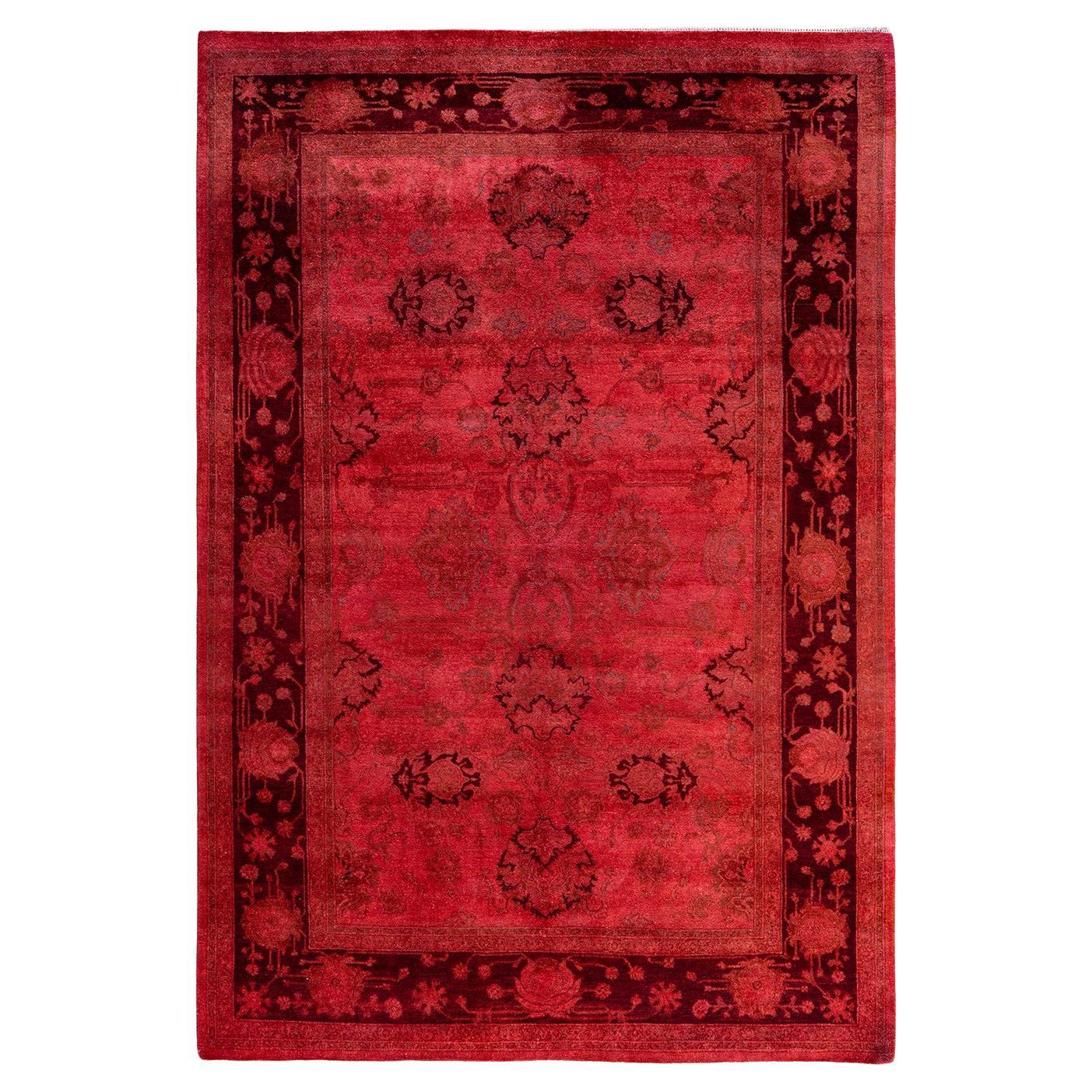 Contemporary Overdyed Hand Knotted Wool Pink Area Rug 4' 8" x 6' 8"