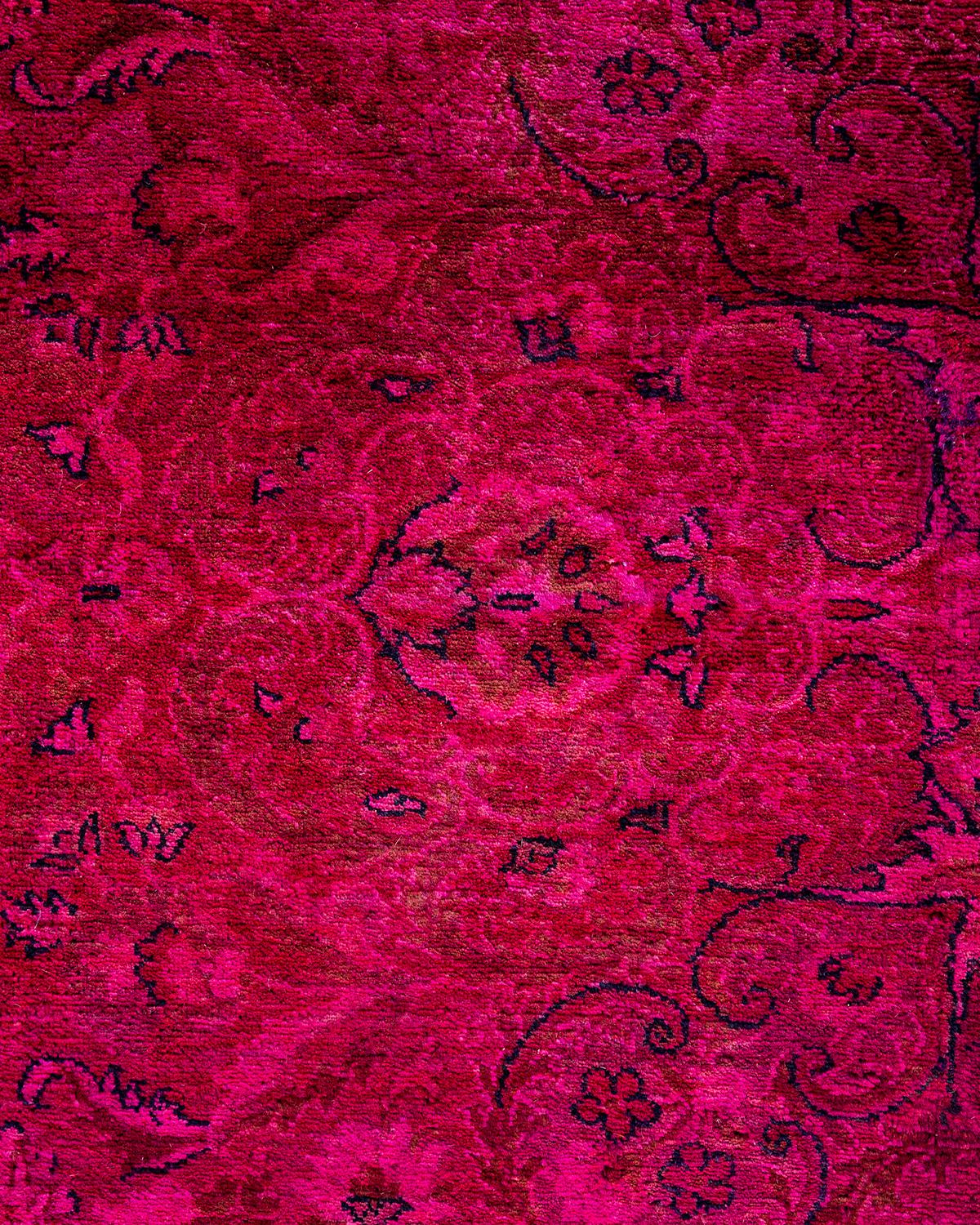 Pakistani Contemporary Overdyed Hand Knotted Wool Pink Area Rug 5' 10