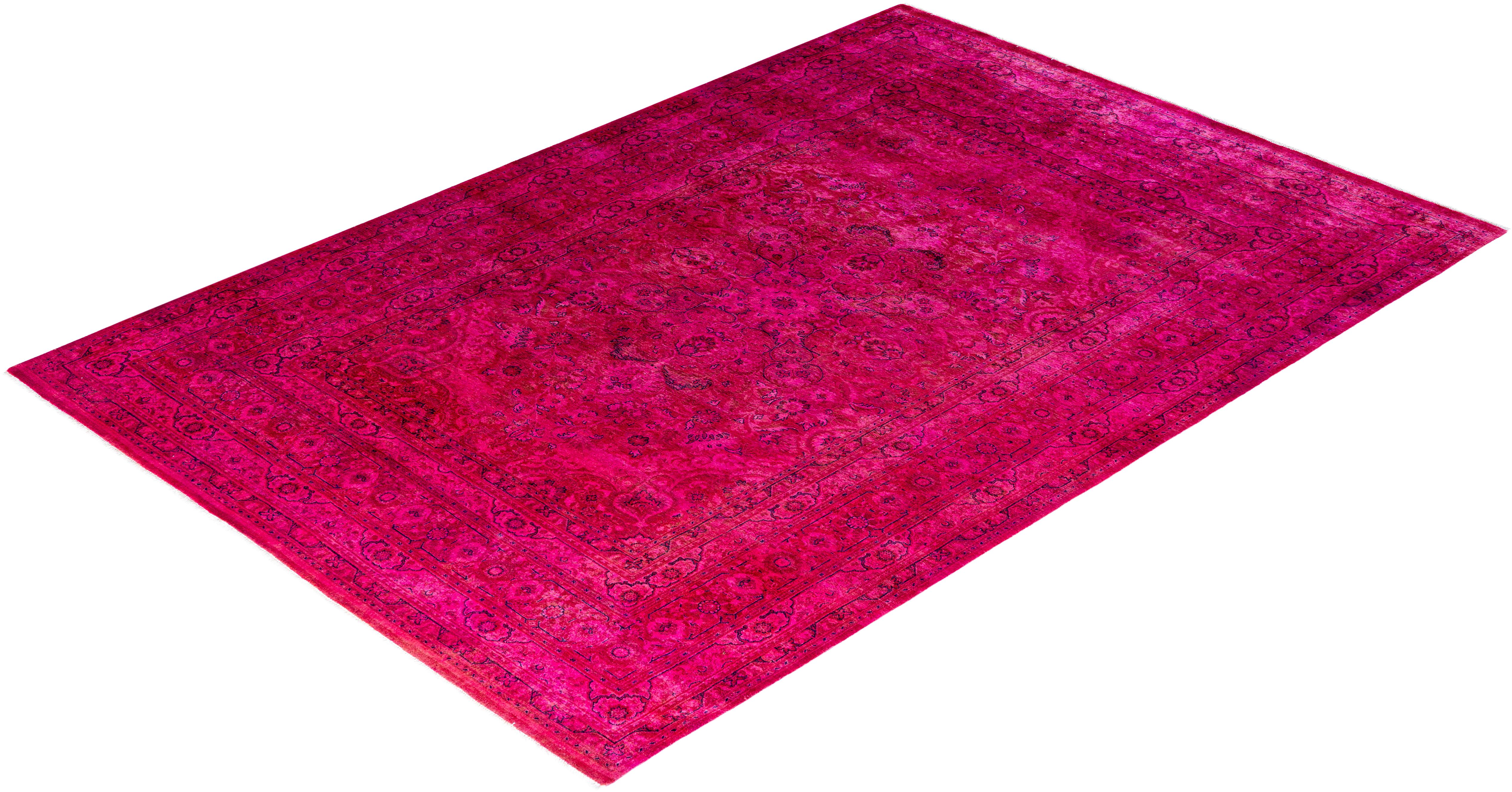 Contemporary Overdyed Hand Knotted Wool Pink Area Rug 5' 10