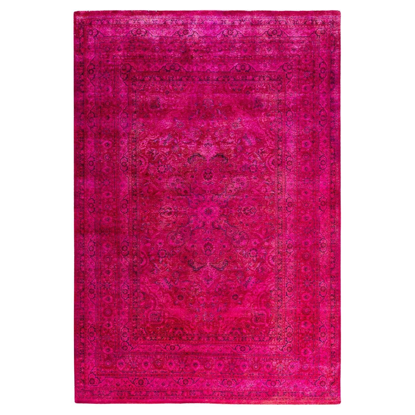 Contemporary Overdyed Hand Knotted Wool Pink Area Rug 5' 10" x 8' 8" For Sale