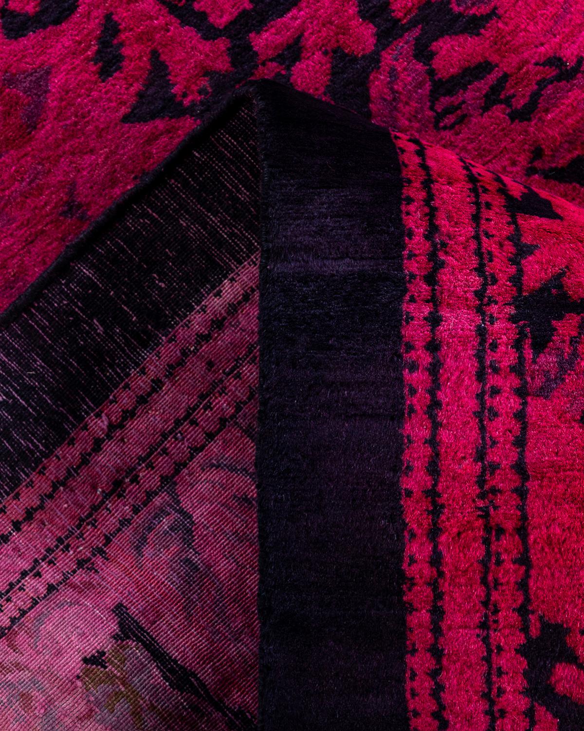 Zeitgenössische Overdyed handgeknüpfte Wolle rosa Bereich Teppich 5' 10