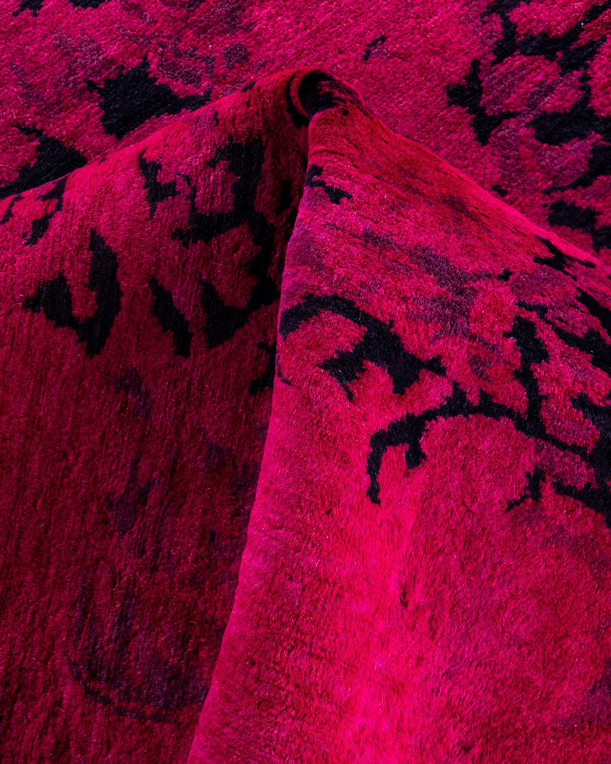 Zeitgenössische Overdyed handgeknüpfte Wolle rosa Bereich Teppich 5' 10