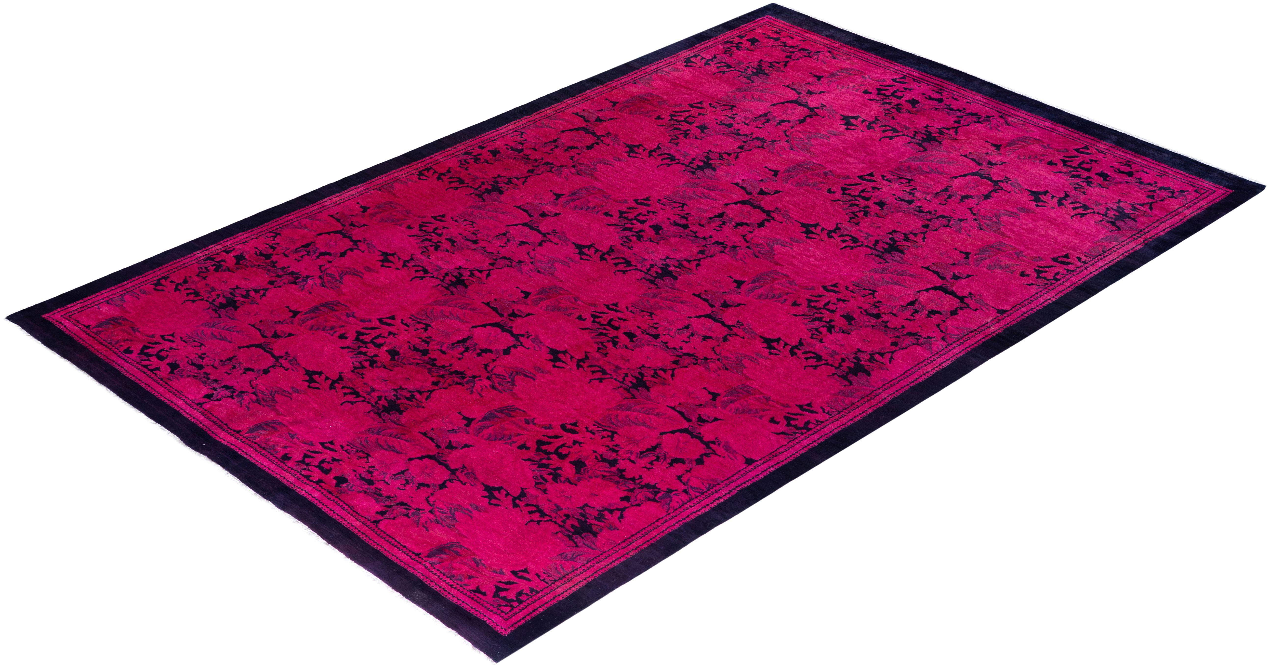 Zeitgenössische Overdyed handgeknüpfte Wolle rosa Bereich Teppich 5' 10