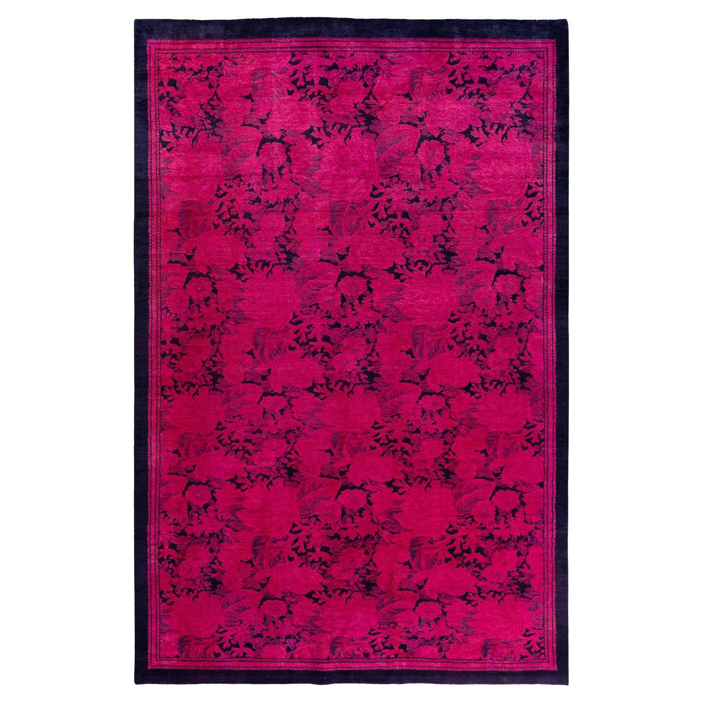 Contemporary Overdyed Hand Knotted Wool Pink Area Rug 5' 10" x 9' 0"