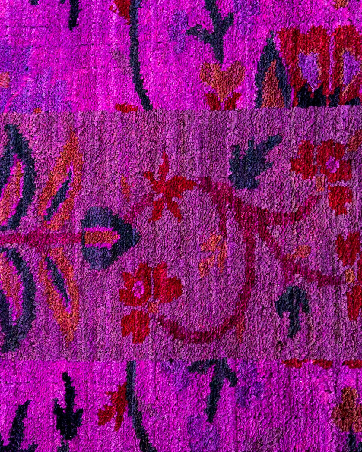 Pakistano Contemporary Overdyed Hand Knots Rugs (Tappeto di lana rosa) 5' 3