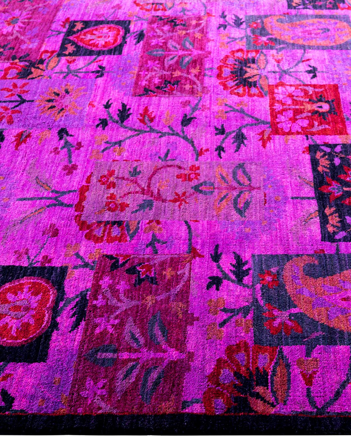 Contemporary Overdyed Hand Knots Rugs (Tappeto di lana rosa) 5' 3