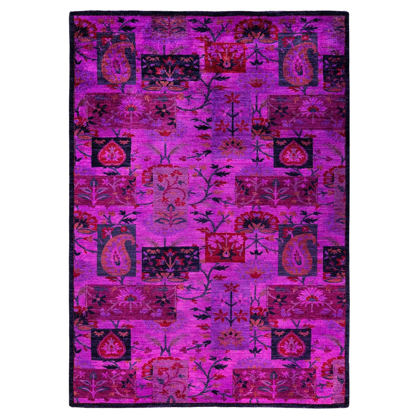 Contemporary Overdyed Hand Knotted Wool Pink Area Rug 5' 3" x 7' 5"