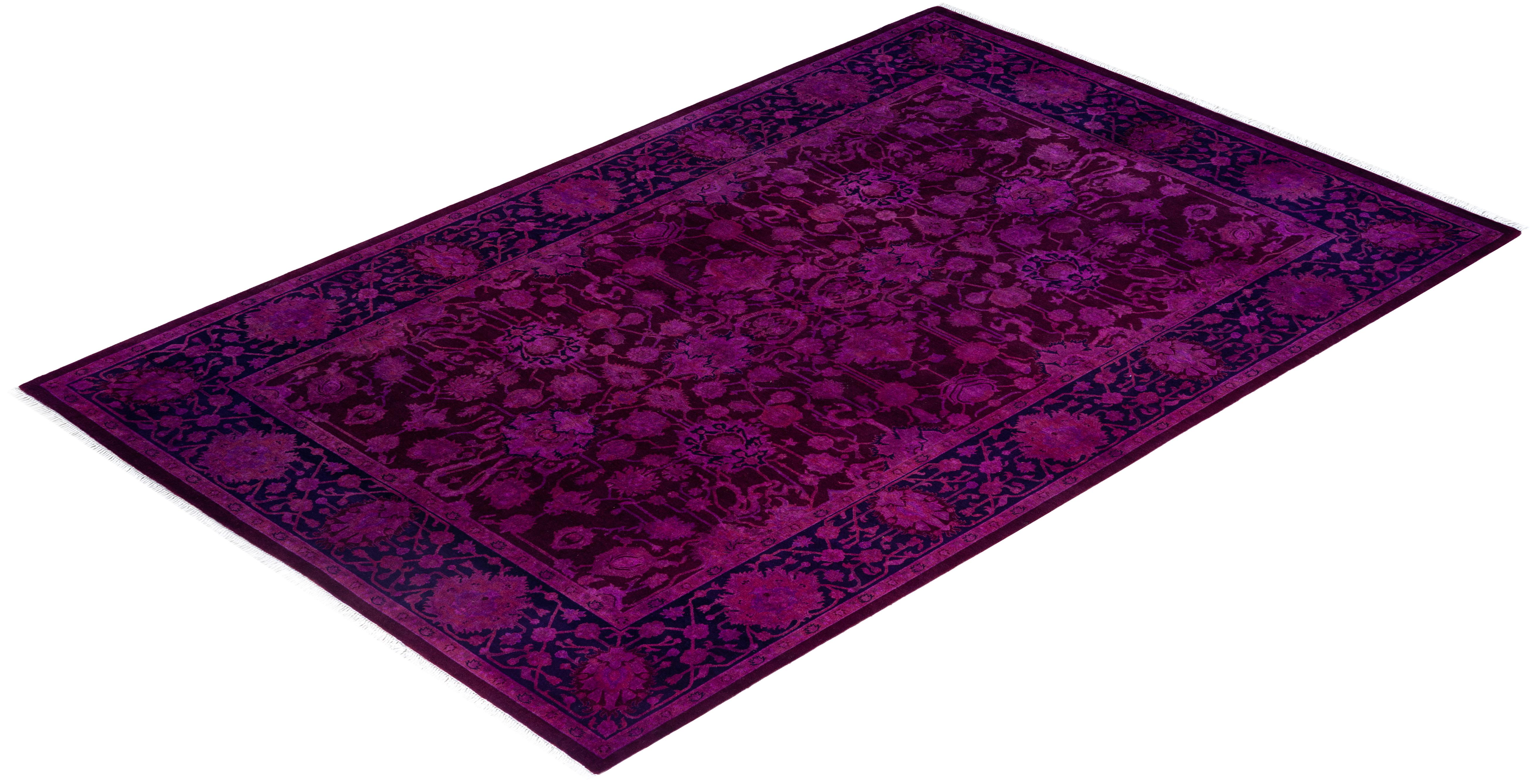Zeitgenössische Overdyed handgeknüpfte Wolle rosa Bereich Teppich 6' 0