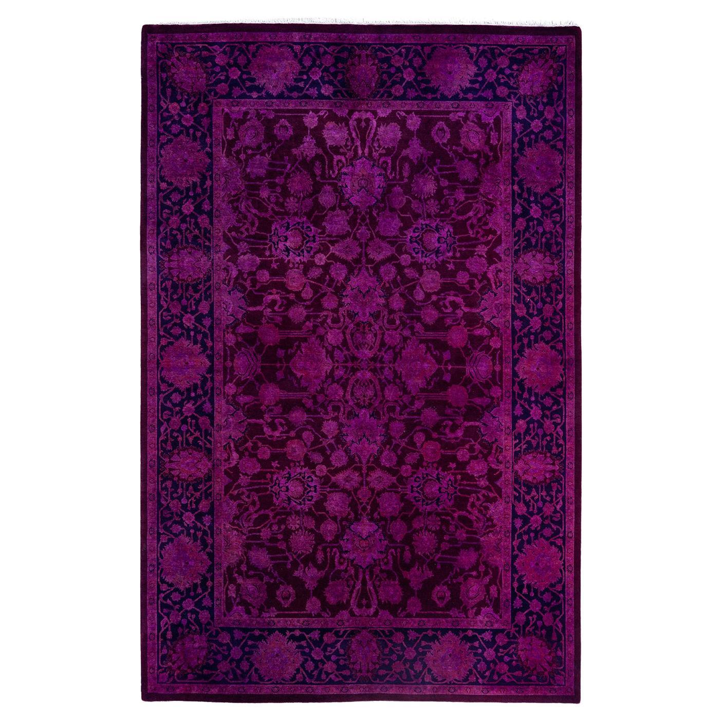 Zeitgenössische Overdyed handgeknüpfte Wolle rosa Bereich Teppich 6' 0" x 9' 1"