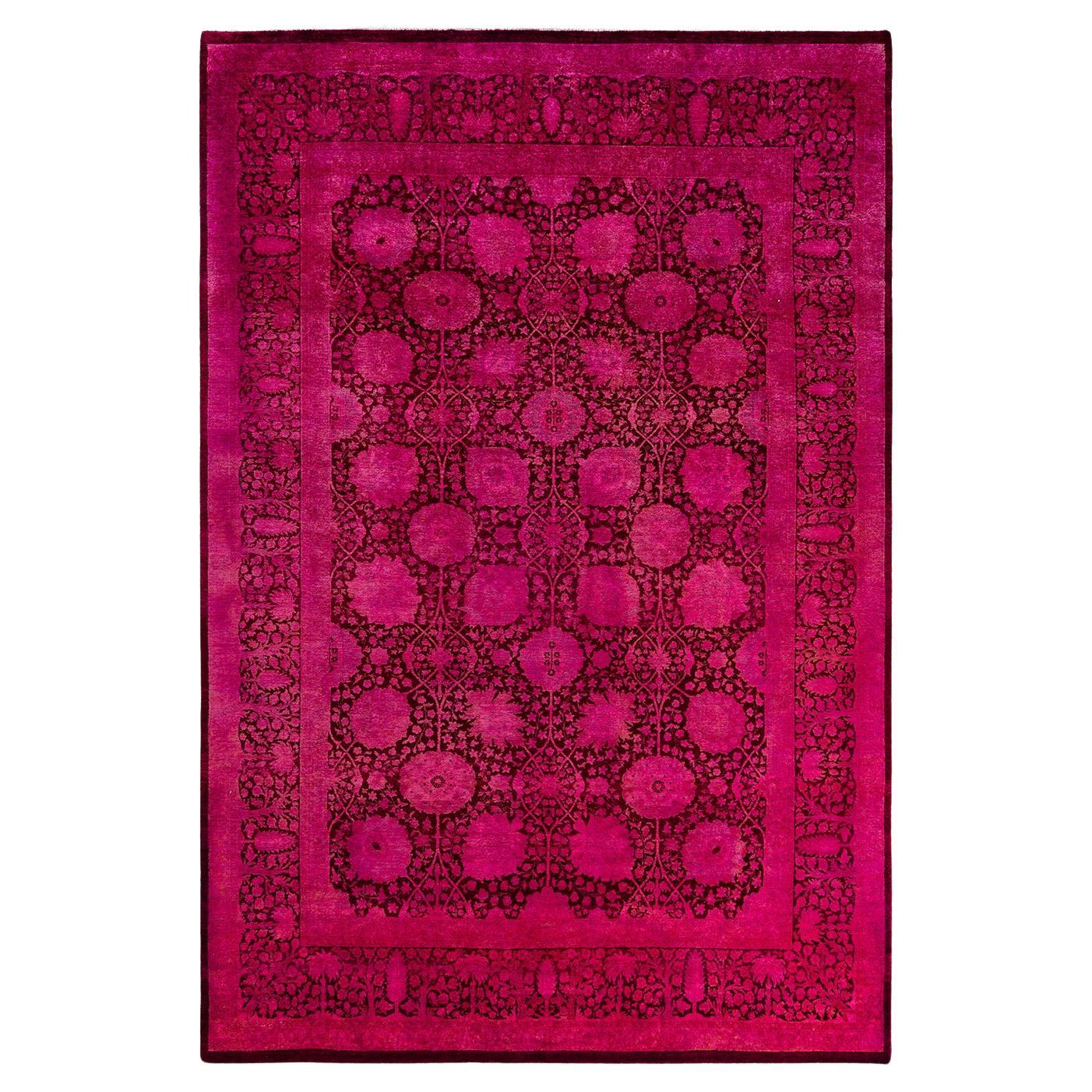 Contemporary Overdyed Hand Knotted Wool Pink Area Rug 6' 1" x 9' 1"