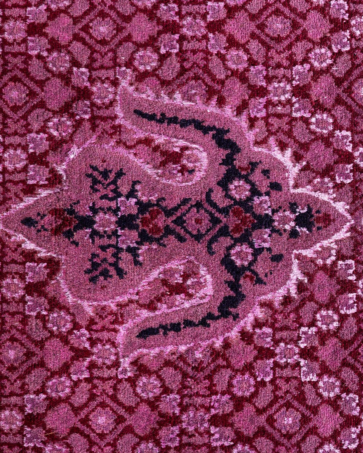 Pakistani Contemporary Overdyed Hand Knotted Wool Pink Area Rug 6' 1