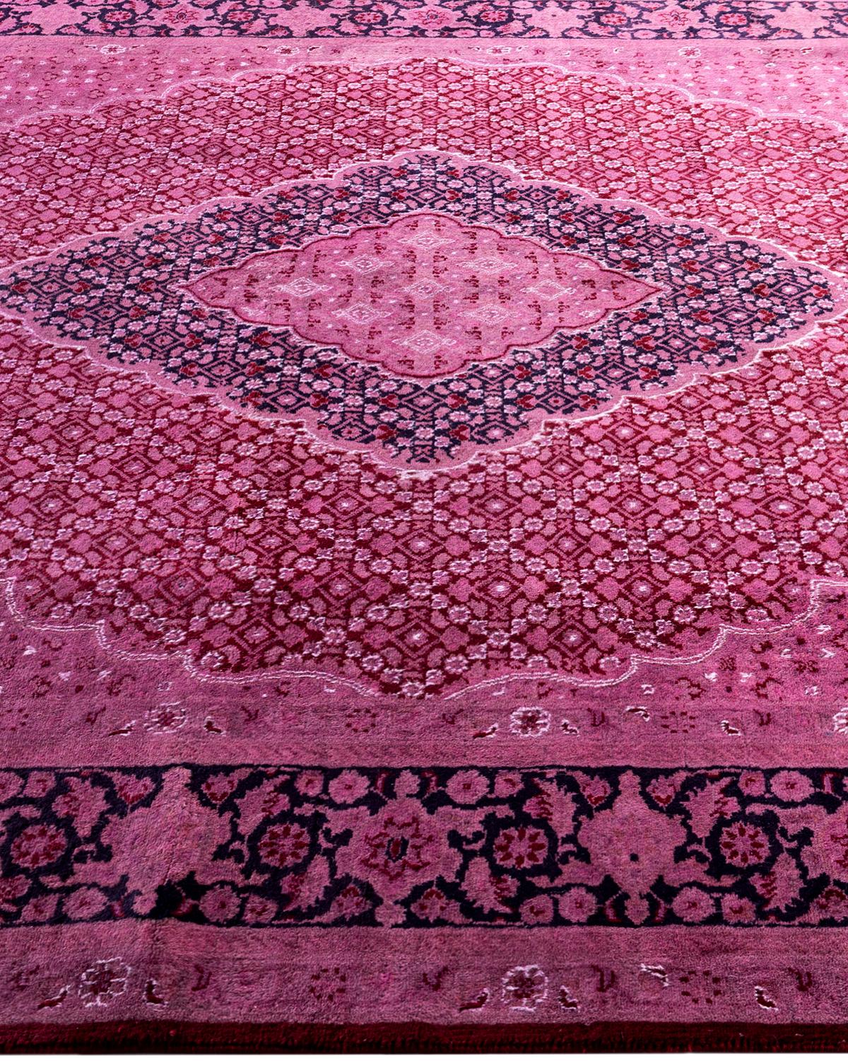 Contemporary Overdyed Hand Knotted Wool Pink Area Rug 6' 1