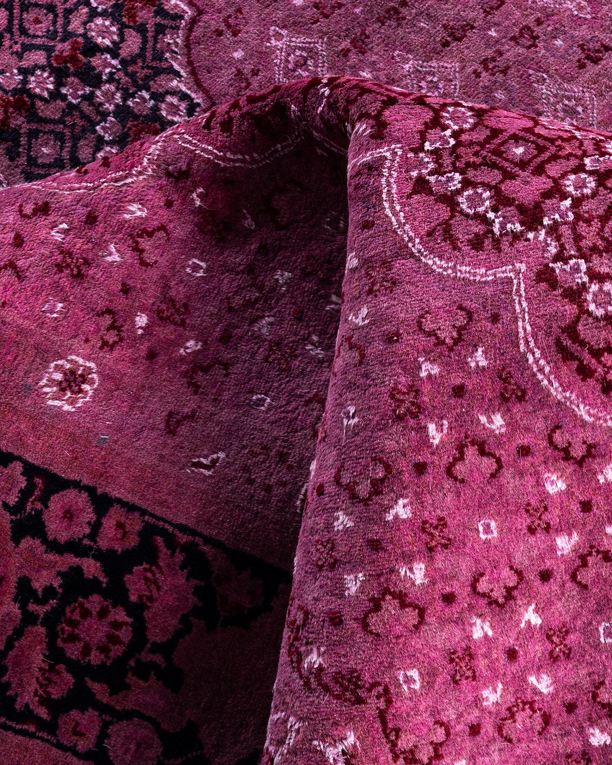 Contemporary Overdyed Hand Knotted Wool Pink Area Rug 6' 1