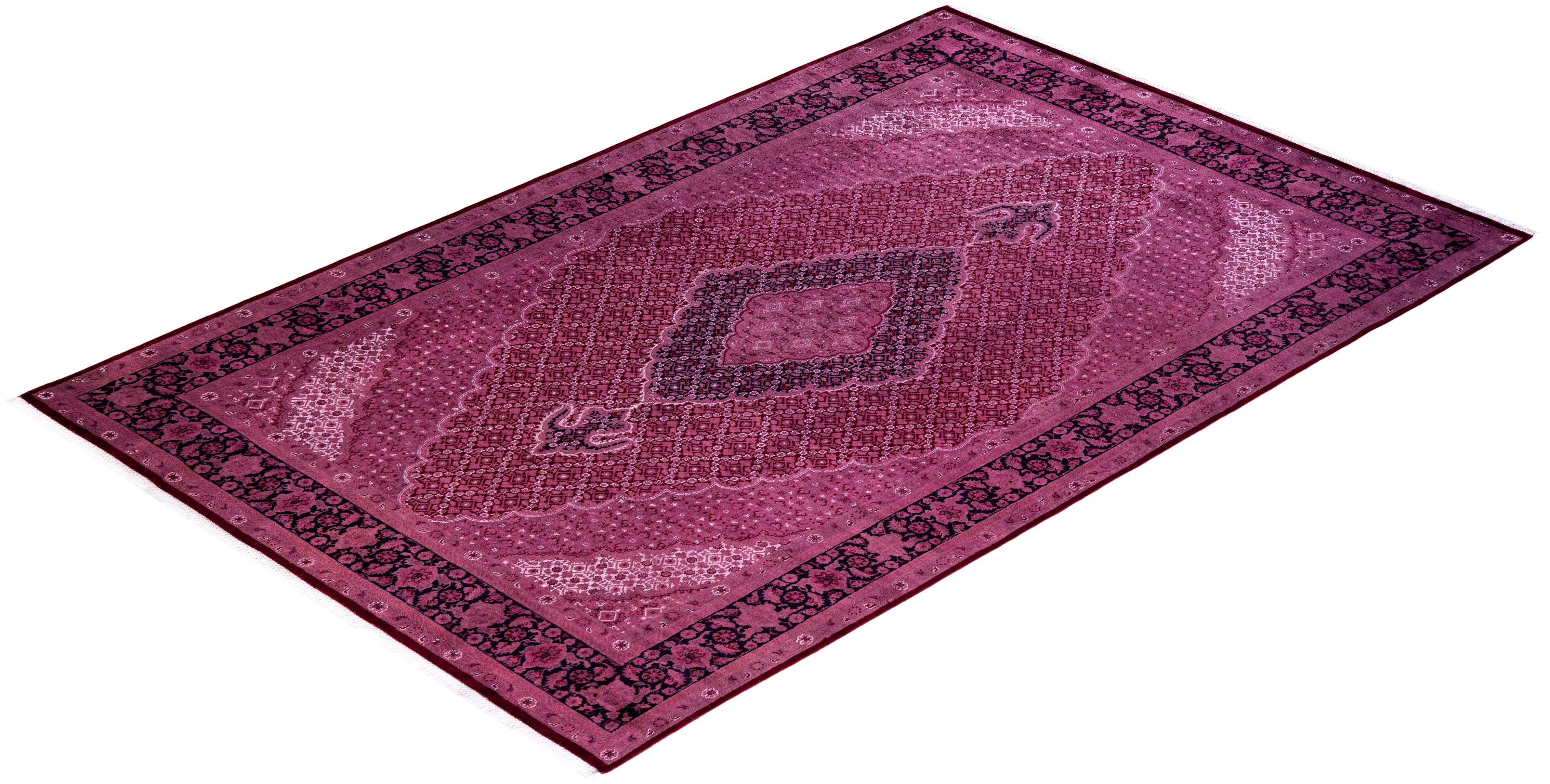 Contemporary Overdyed Hand Knotted Wool Pink Area Rug 6' 1