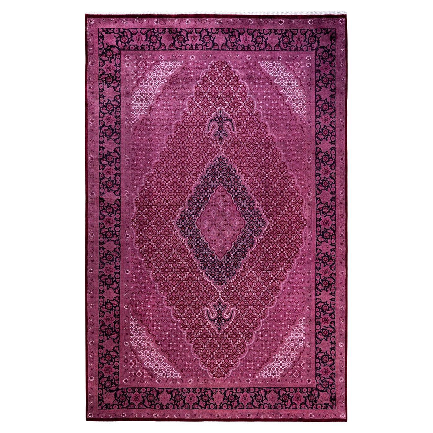 Contemporary Overdyed Hand Knotted Wool Pink Area Rug 6' 1" x 9' 5" For Sale