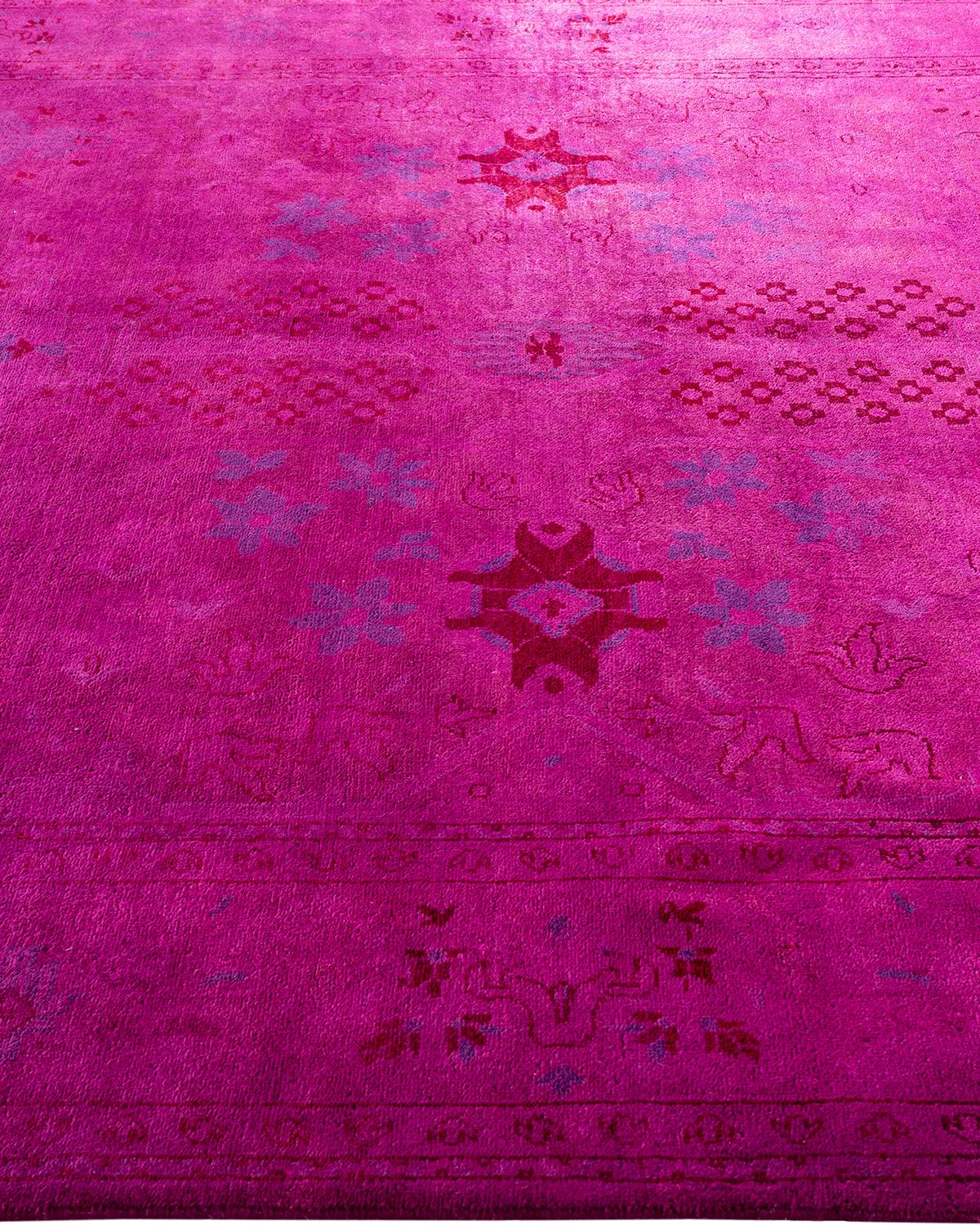 Contemporary Overdyed Hand Knotted Wool Pink Area Rug 6' 2