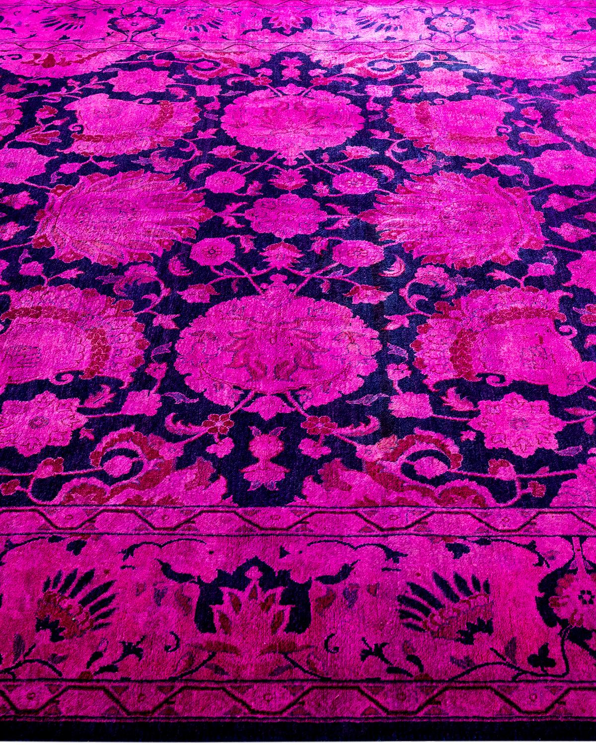 Contemporary Overdyed Hand Knotted Wool Pink Area Rug 6' 2