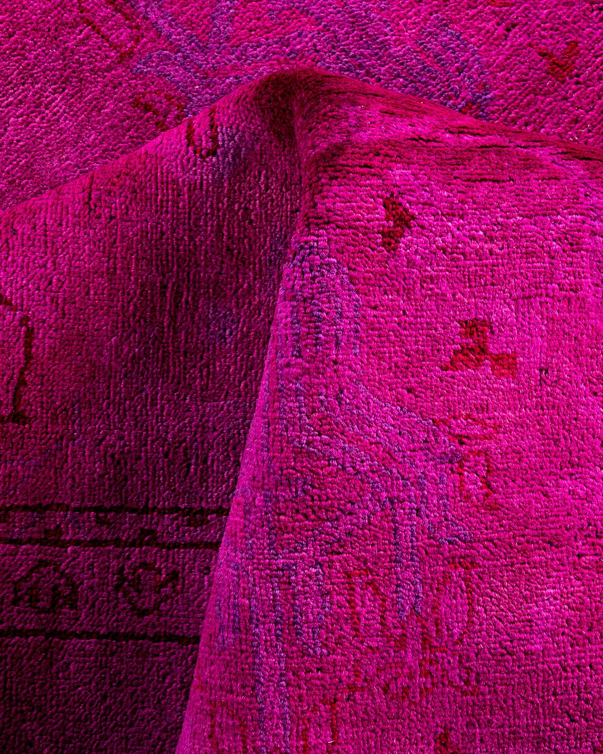 Contemporary Overdyed Hand Knotted Wool Pink Area Rug 6' 2