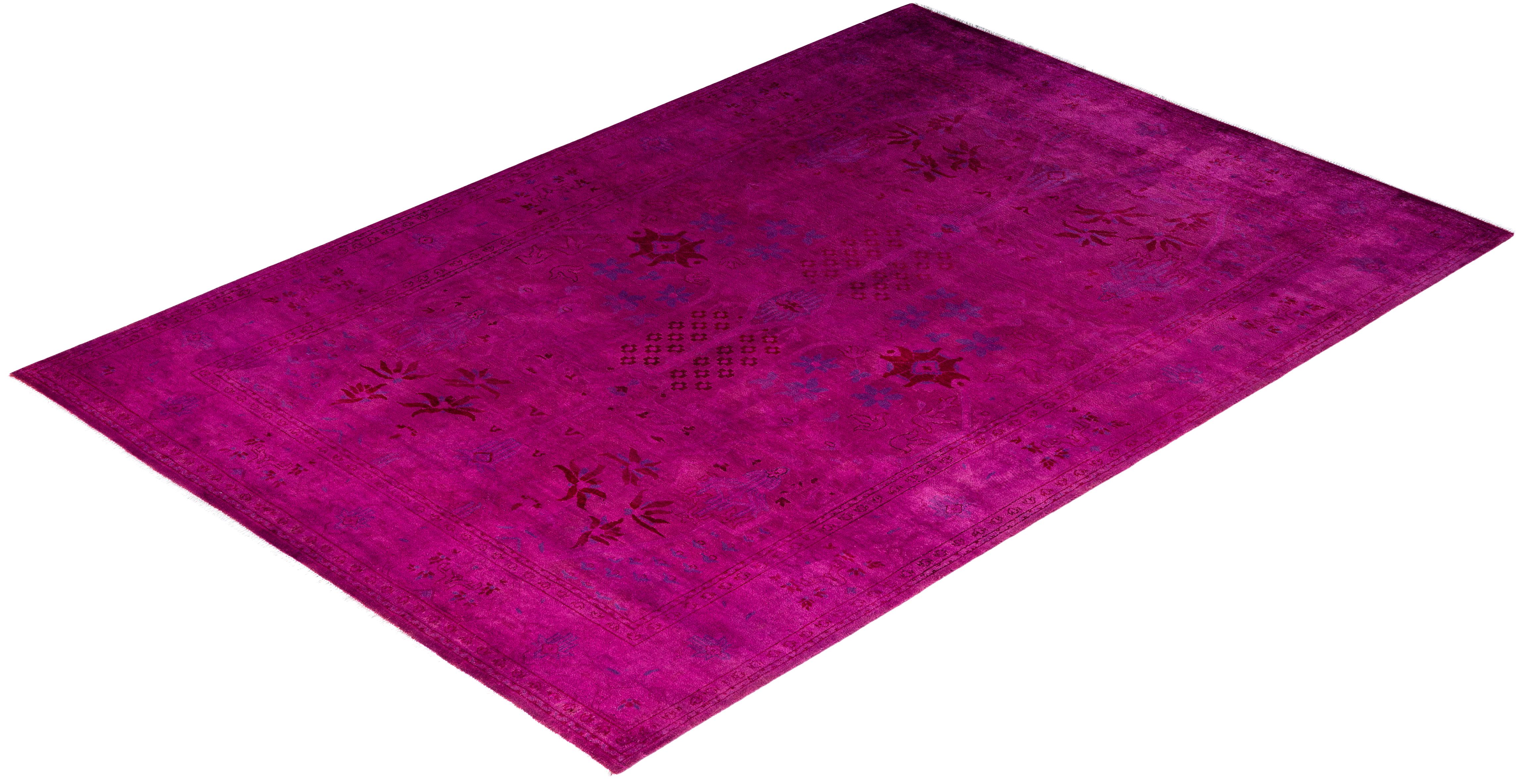 Contemporary Overdyed Hand Knotted Wool Pink Area Rug 6' 2
