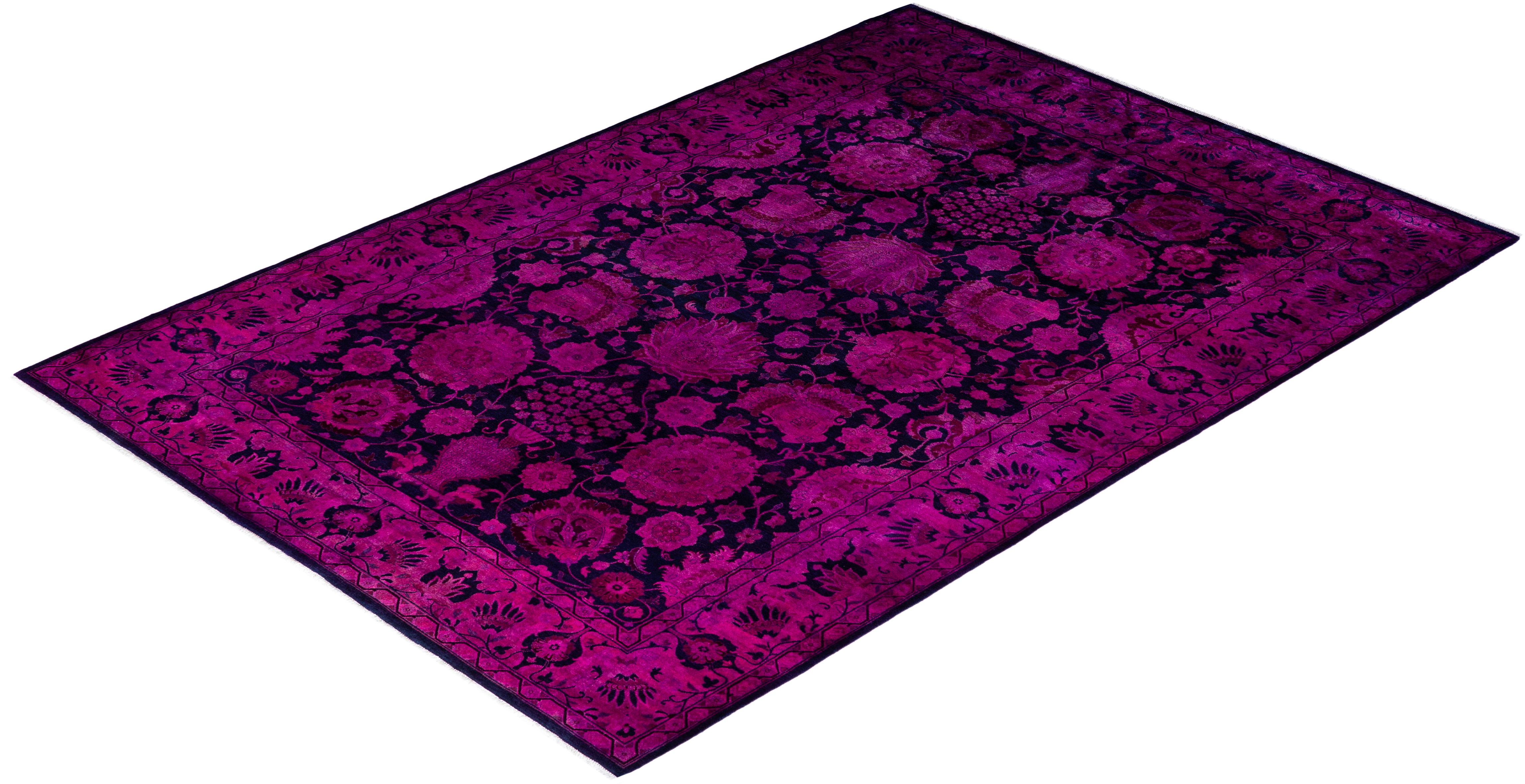 Contemporary Overdyed Hand Knotted Wool Pink Area Rug 6' 2