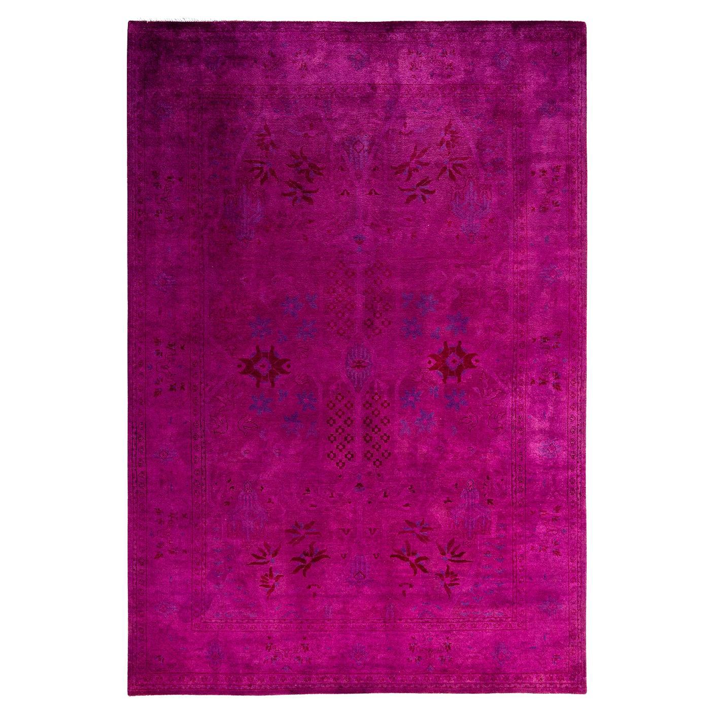Contemporary Overdyed Hand Knotted Wool Pink Area Rug 6' 2" x 8' 10"