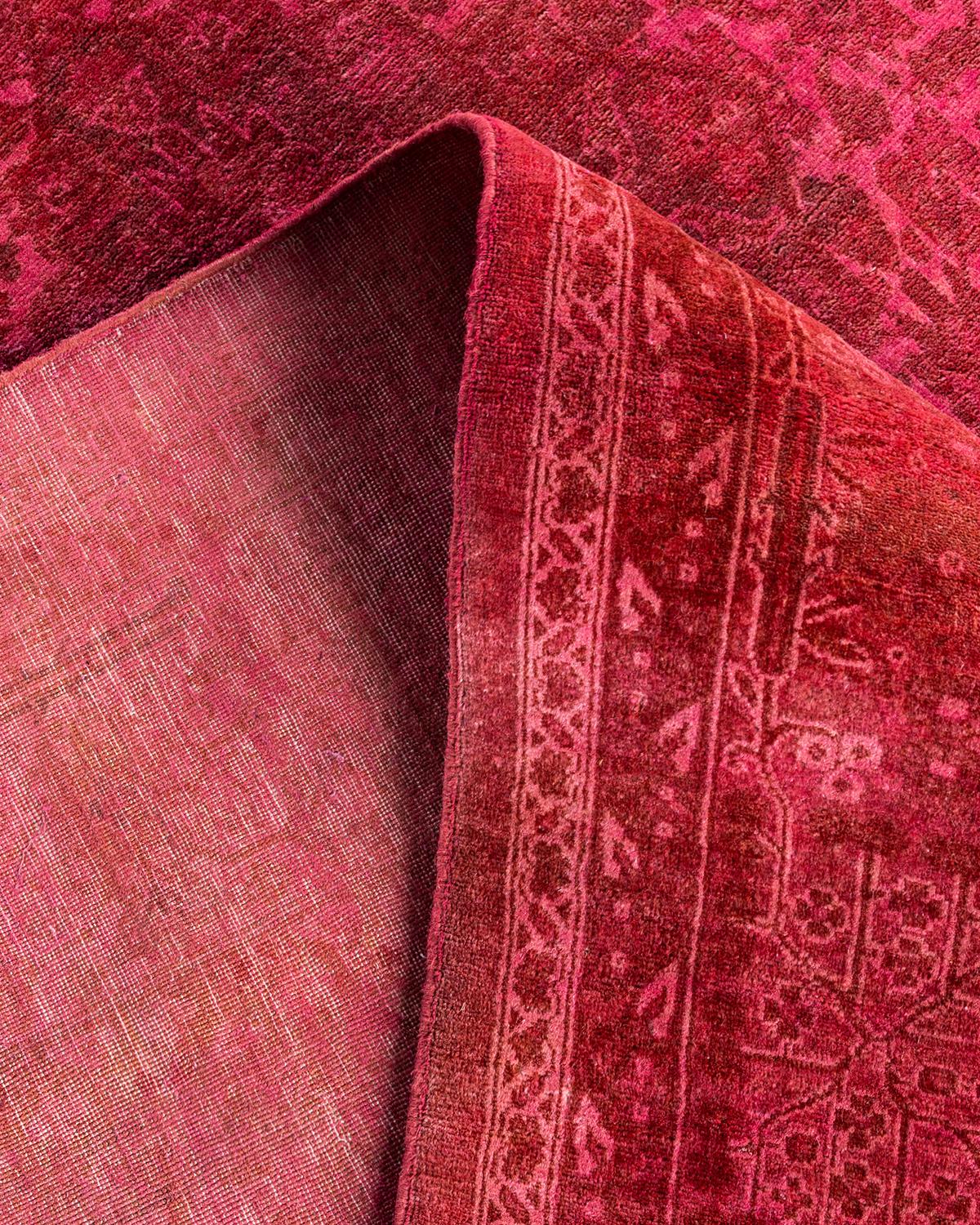 Contemporary Overdyed Hand Knotted Wool Pink Area Rug 6' 2
