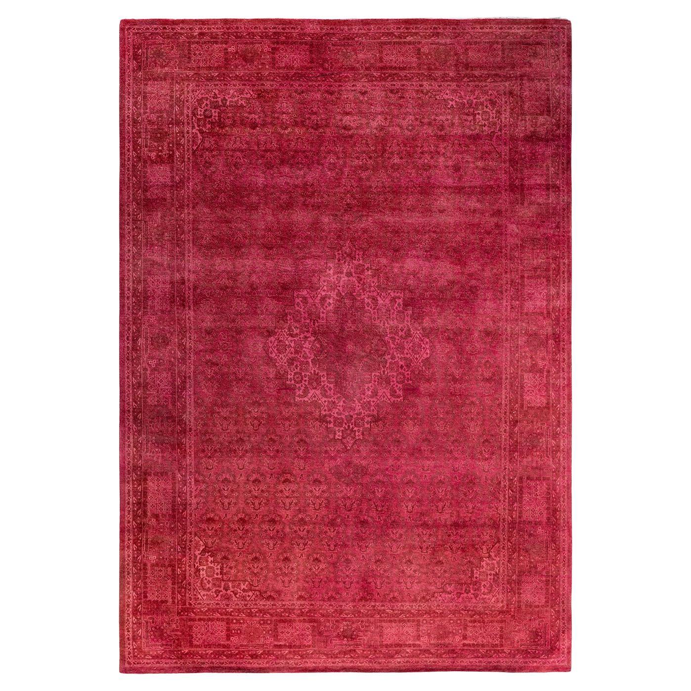 Alfombra contemporánea de lana teñida a mano de color rosa 6' 2" x 8' 9