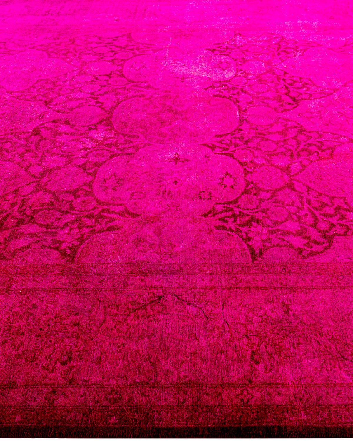 Contemporary Overdyed Hand Knotted Wool Pink Area Rug 6' 2