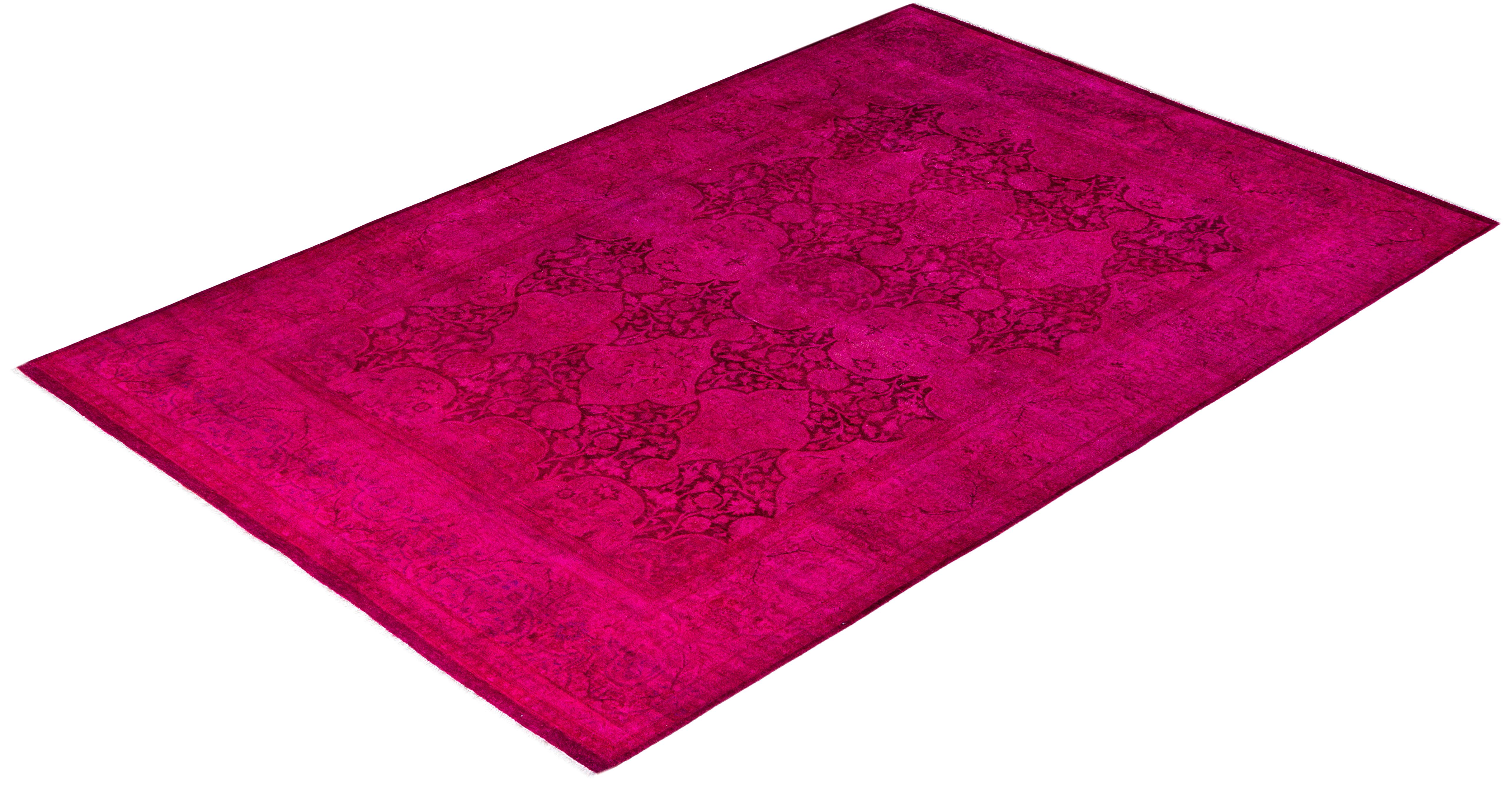 Contemporary Overdyed Hand Knotted Wool Pink Area Rug 6' 2