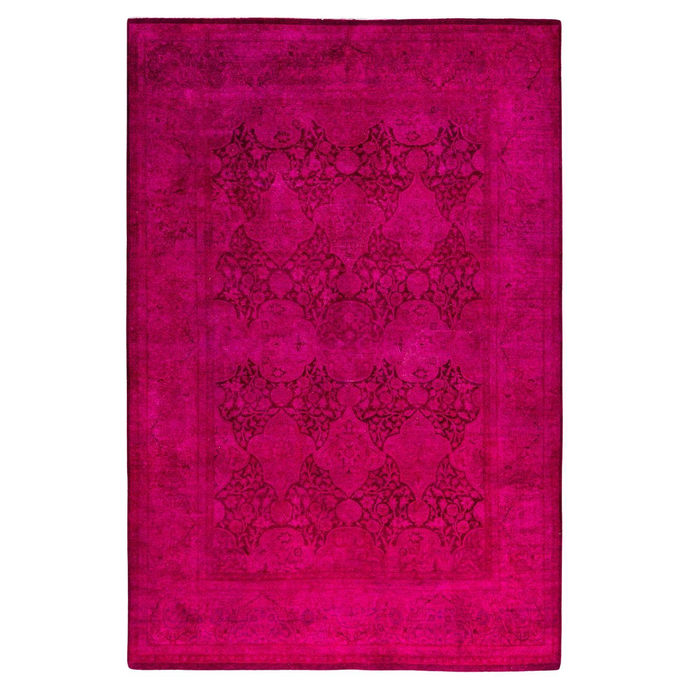 Contemporary Overdyed Hand Knotted Wool Pink Area Rug 6' 2" x 9' 1"