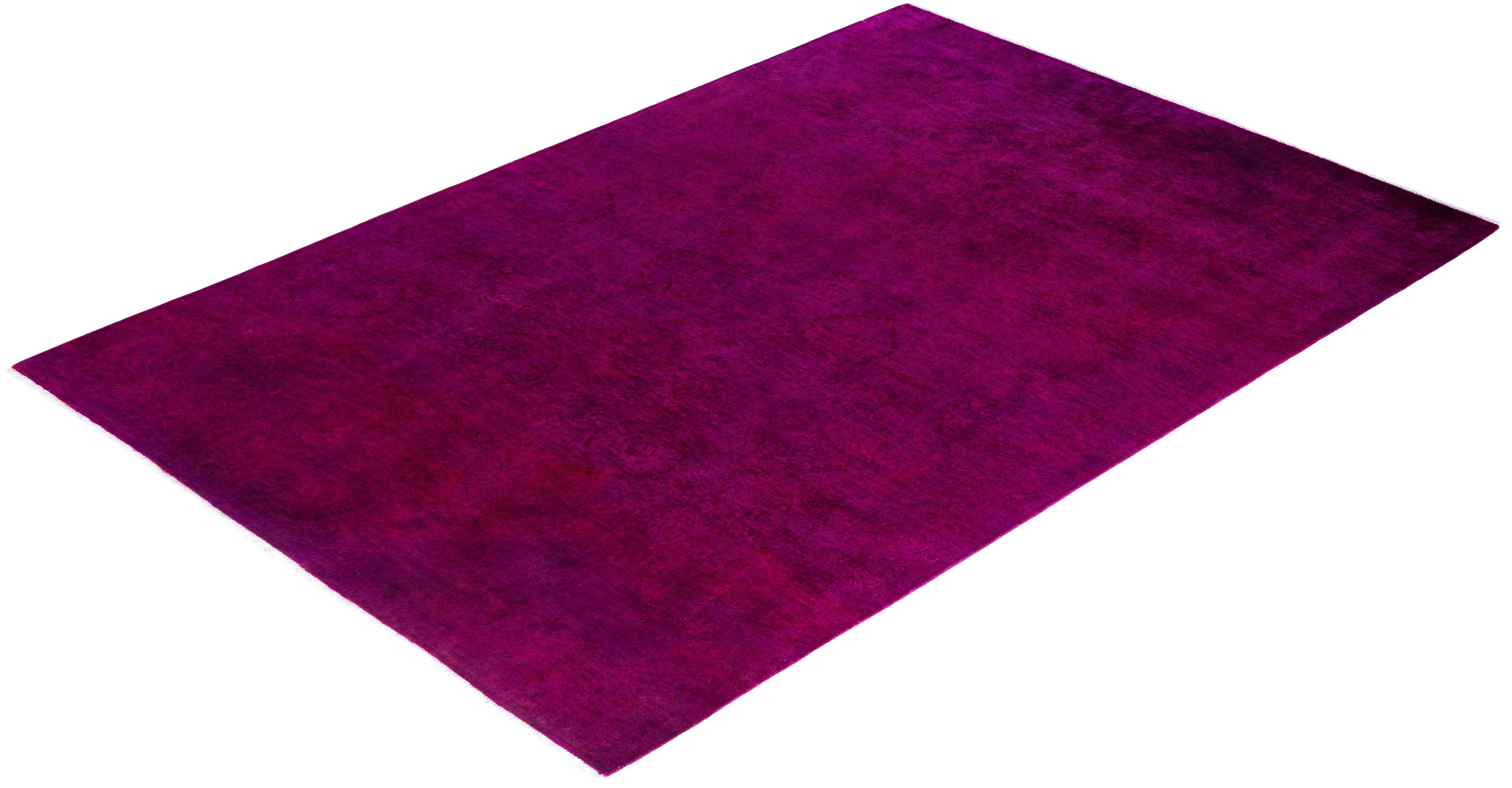 Contemporary Overdyed Hand Knotted Wool Pink Area Rug 6' 2