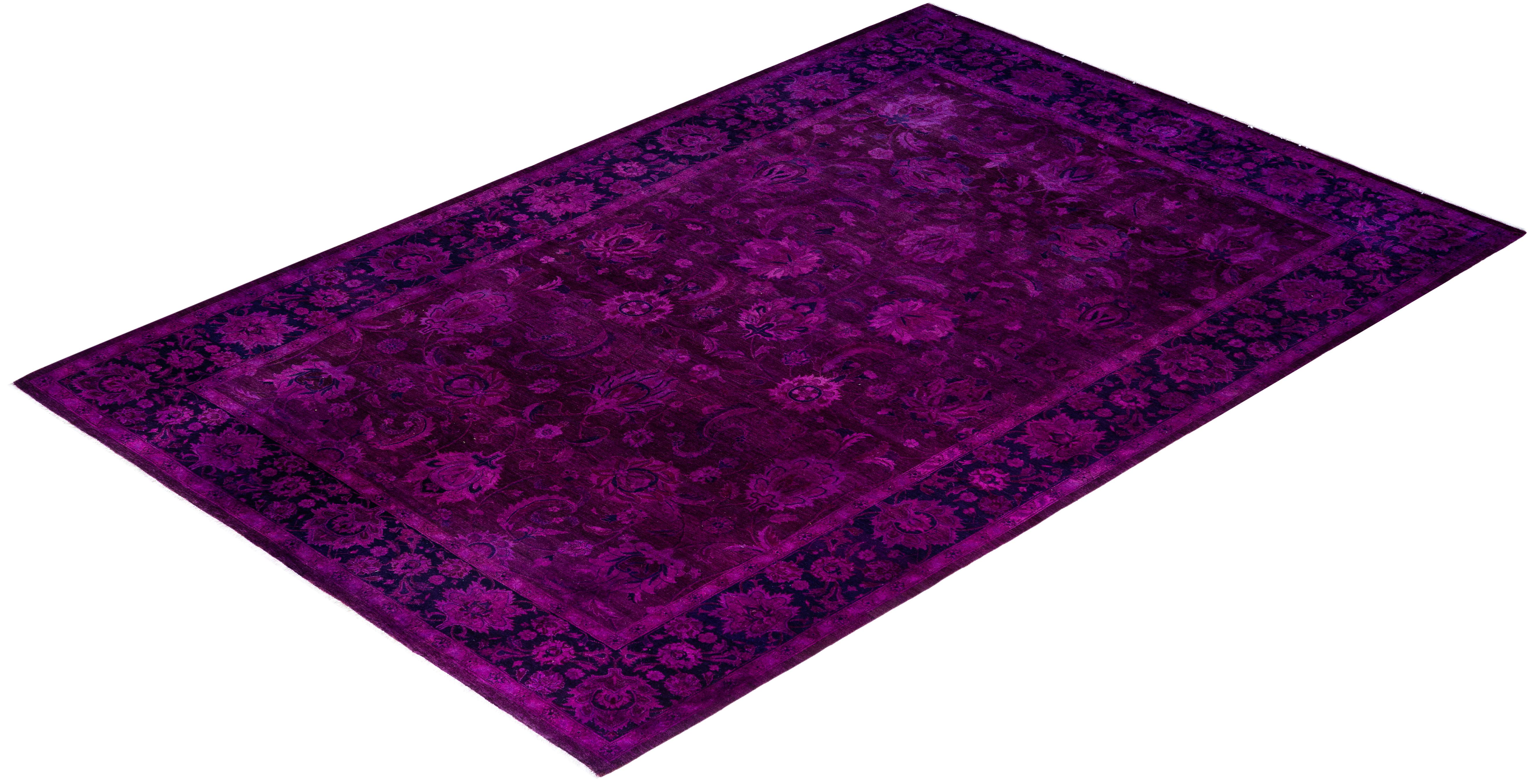 Contemporary Overdyed Hand Knotted Wool Pink Area Rug 6' 2