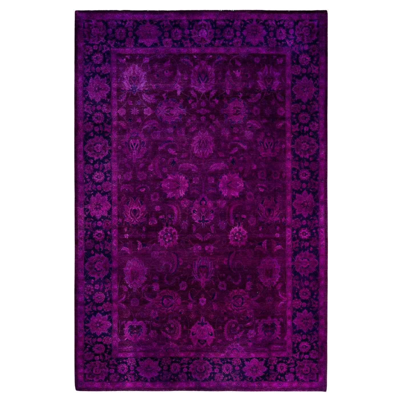 Contemporary Overdyed Hand Knotted Wool Pink Area Rug 6' 2" x 9' 3"