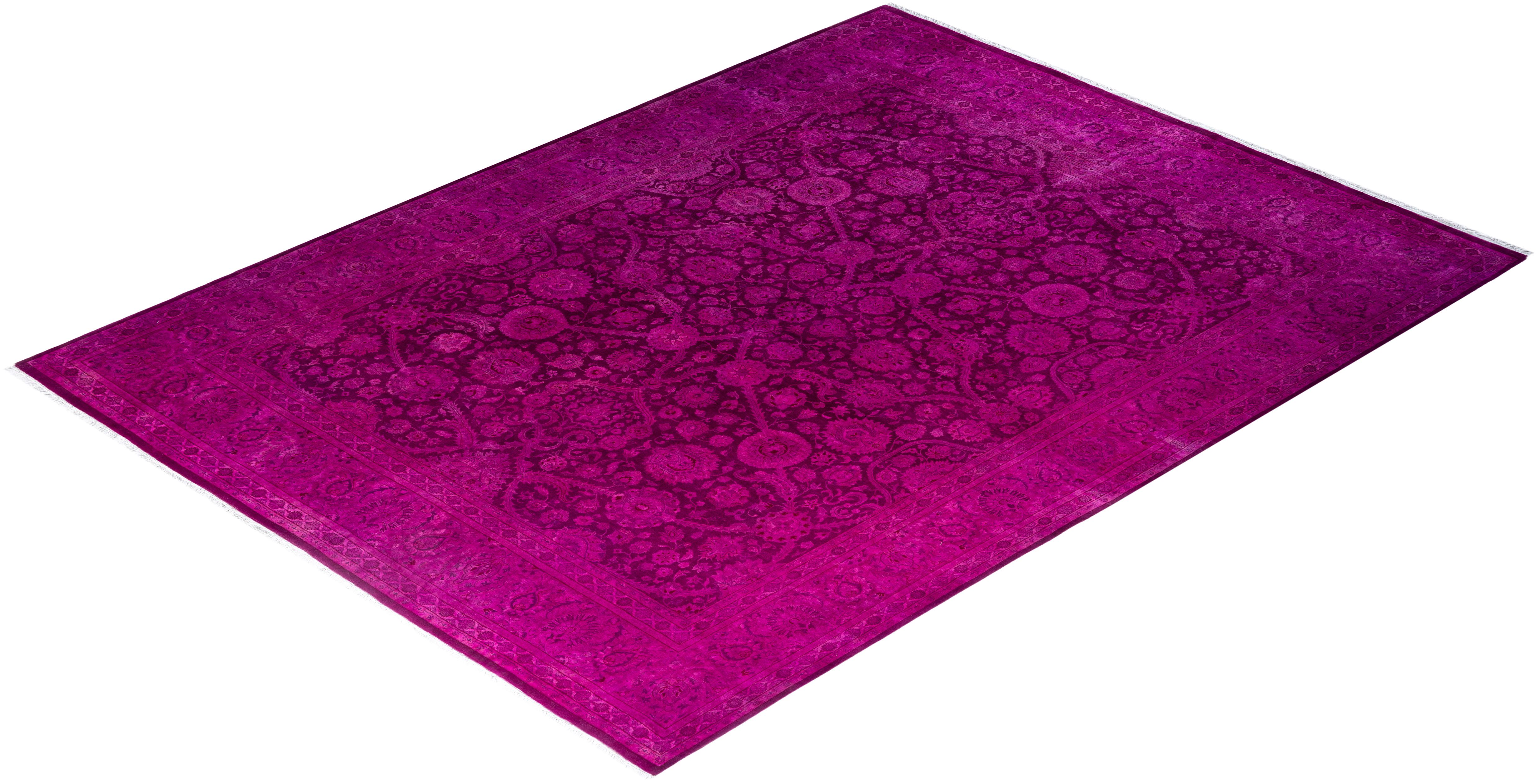 Contemporary Overdyed Hand Knotted Wool Pink Area Rug 8' 1