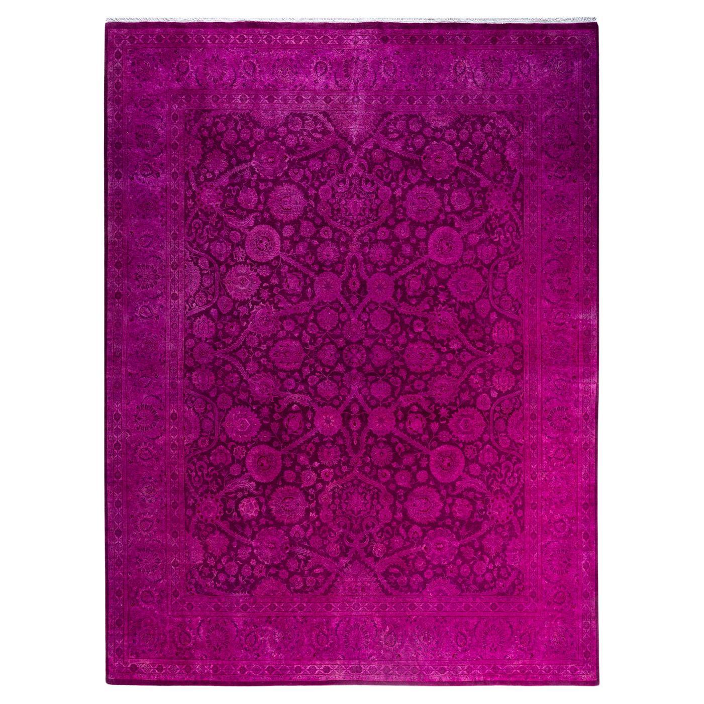 Contemporary Overdyed Hand Knotted Wool Pink Area Rug 8' 1" x 10' 5"