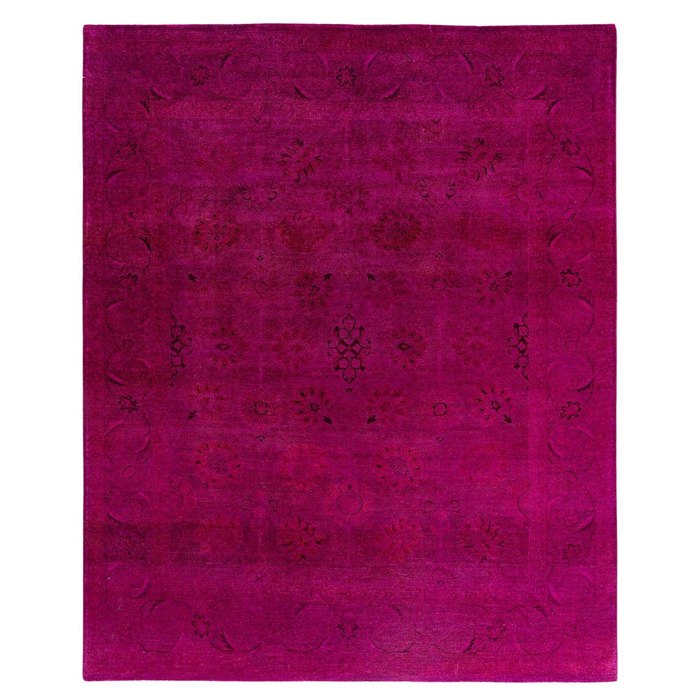 Contemporary Overdyed Hand Knotted Wool Pink Area Rug 8' 2" x 10' 1"