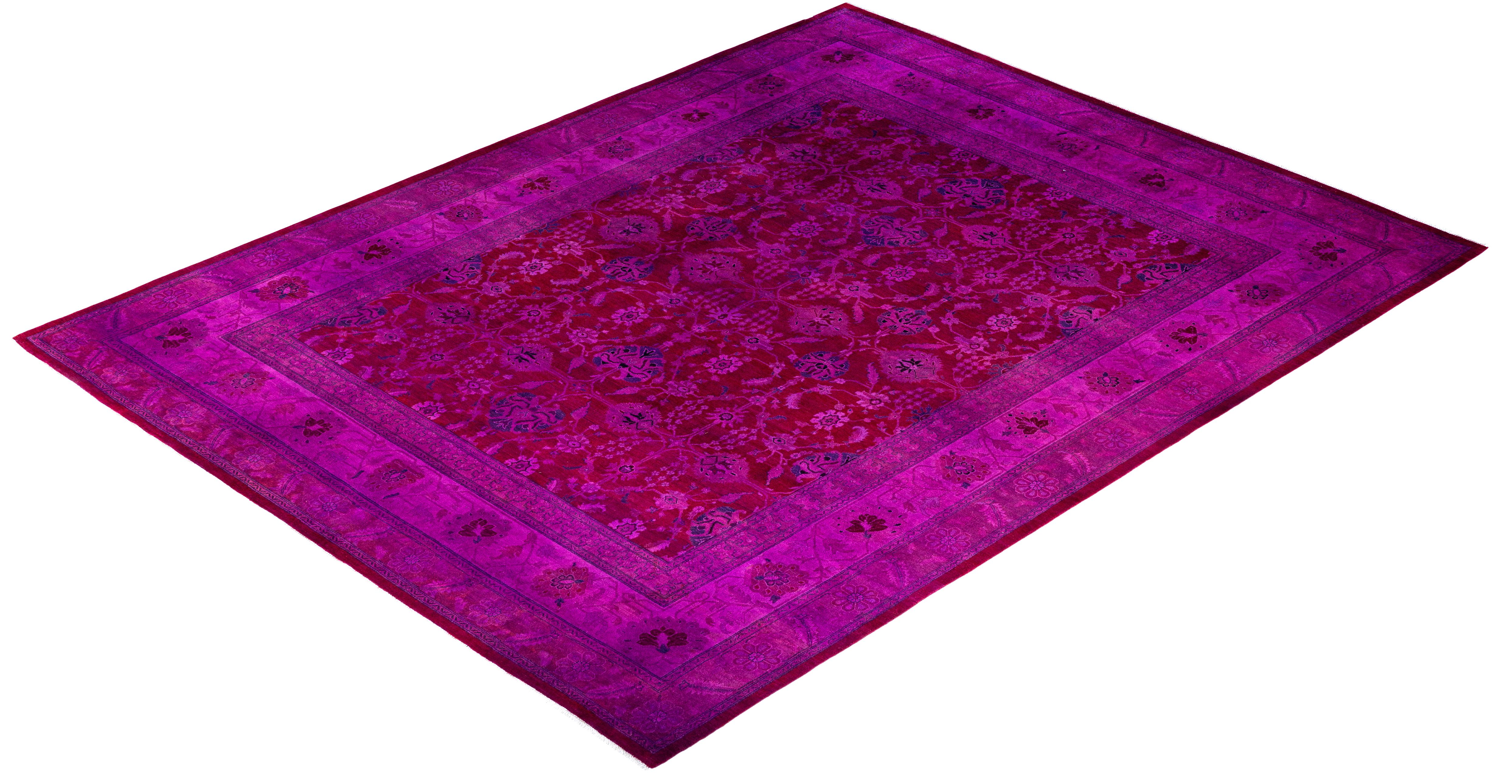 Contemporary Overdyed Hand Knotsted Wool Pink Area Rug 8' 2
