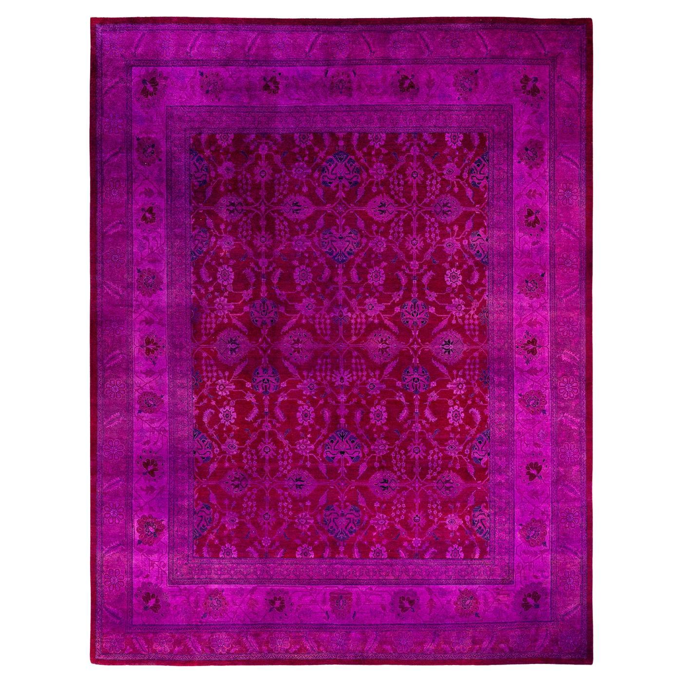 Contemporary Overdyed Hand Knotted Wool Pink Area Rug 8' 2" x 10' 4"