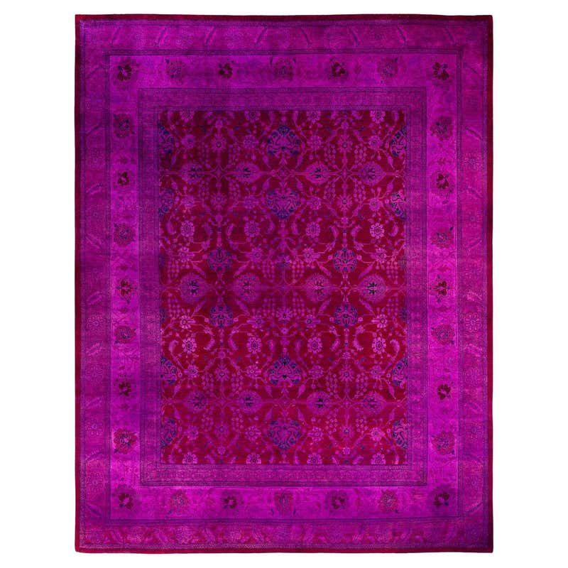 Overdye Rug Pink Modern Afghan Overdye Rug with Pink and Purple Botanical Details For ...