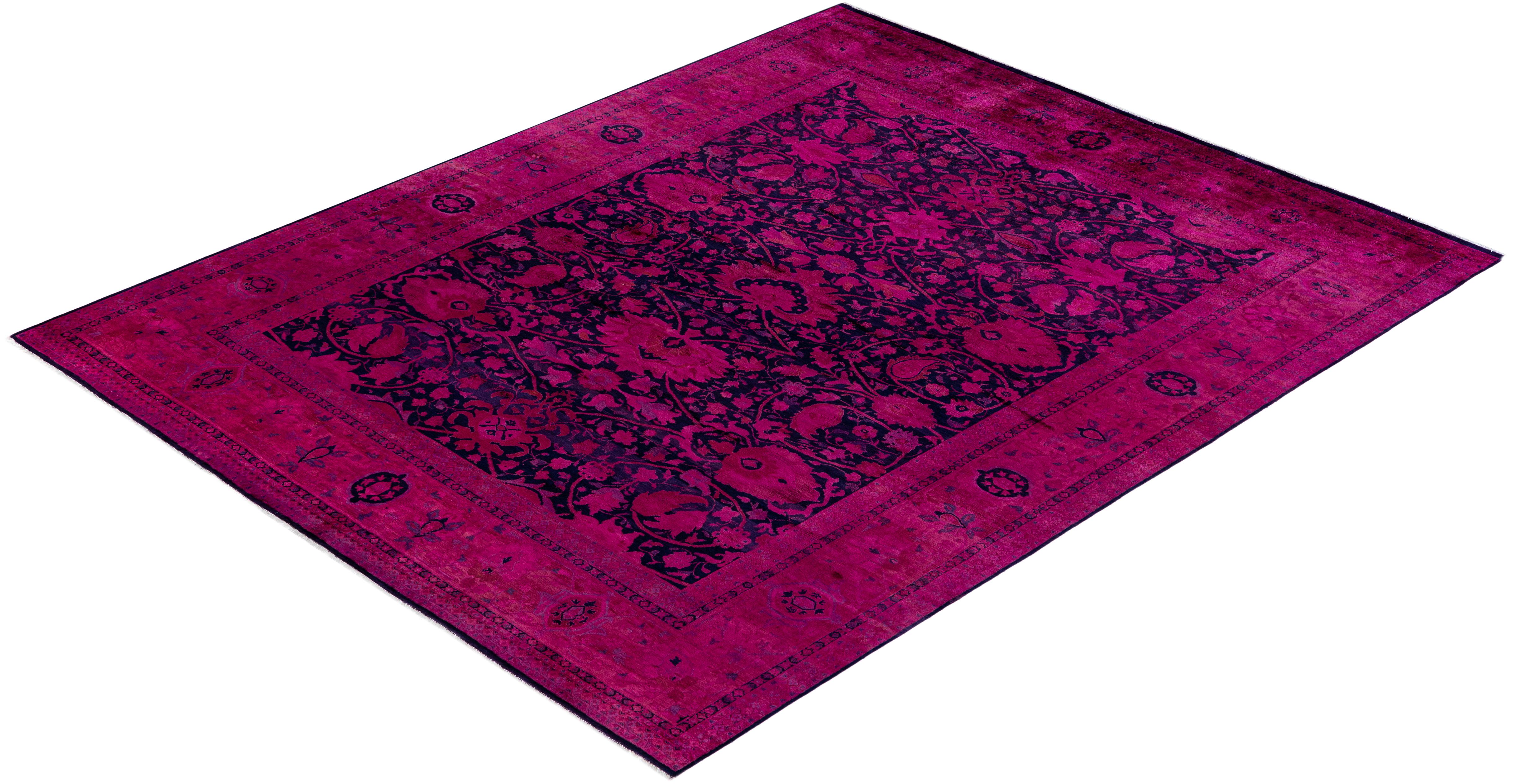 Contemporary Overdyed Hand Knotted Wool Pink Area Rug 8' 3