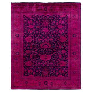 Contemporary Overdyed Hand Knotted Wool Pink Area Rug 9' 1