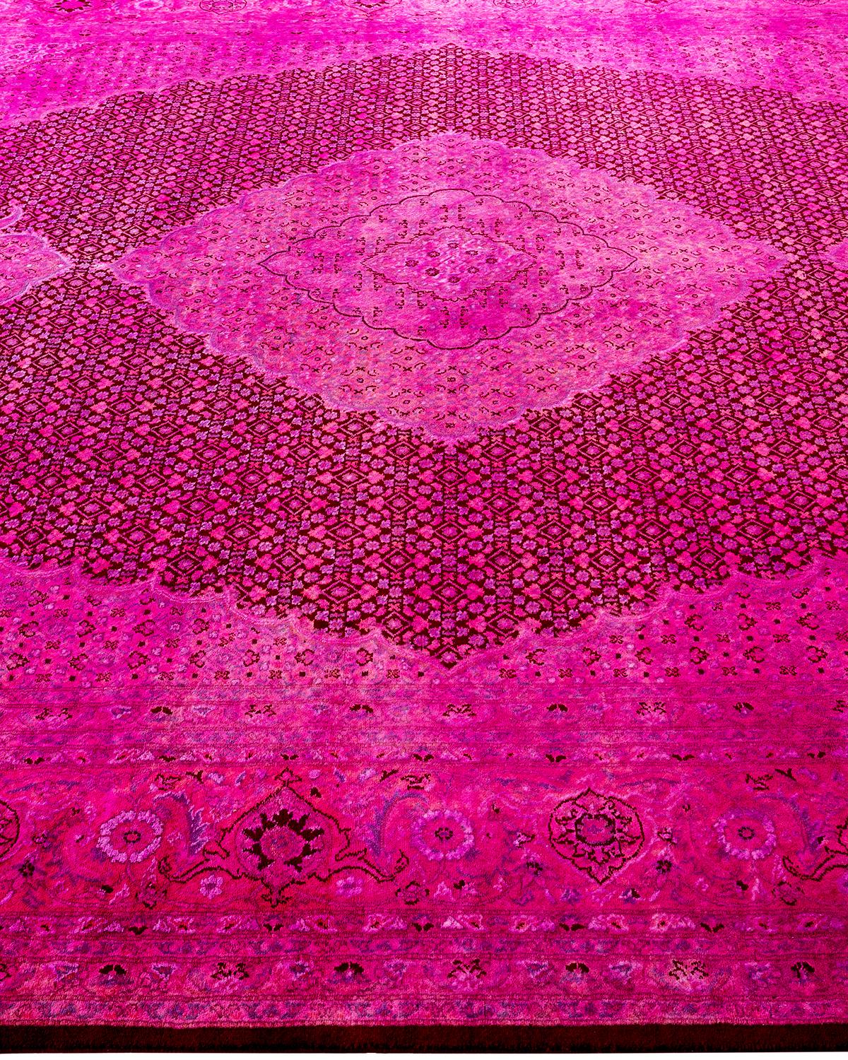 Contemporary Overdyed Hand Knotted Wool Pink Area Rug 9' 0