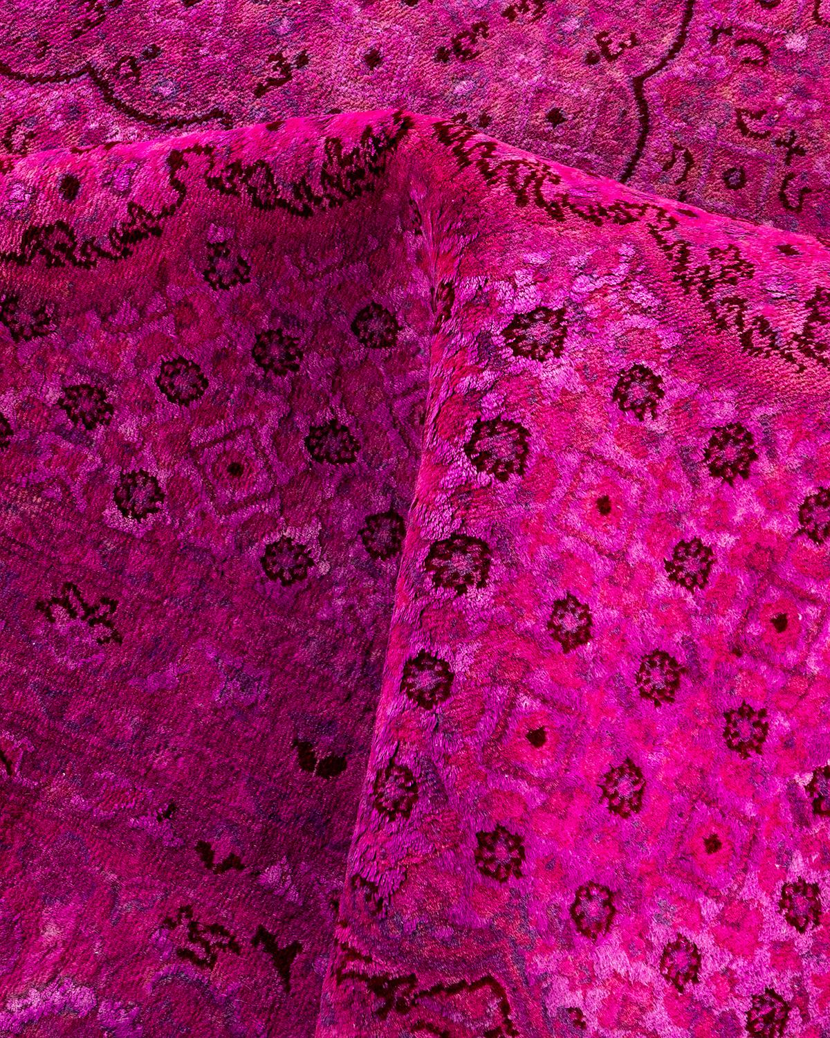 Contemporary Overdyed Hand Knotted Wool Pink Area Rug 9' 0