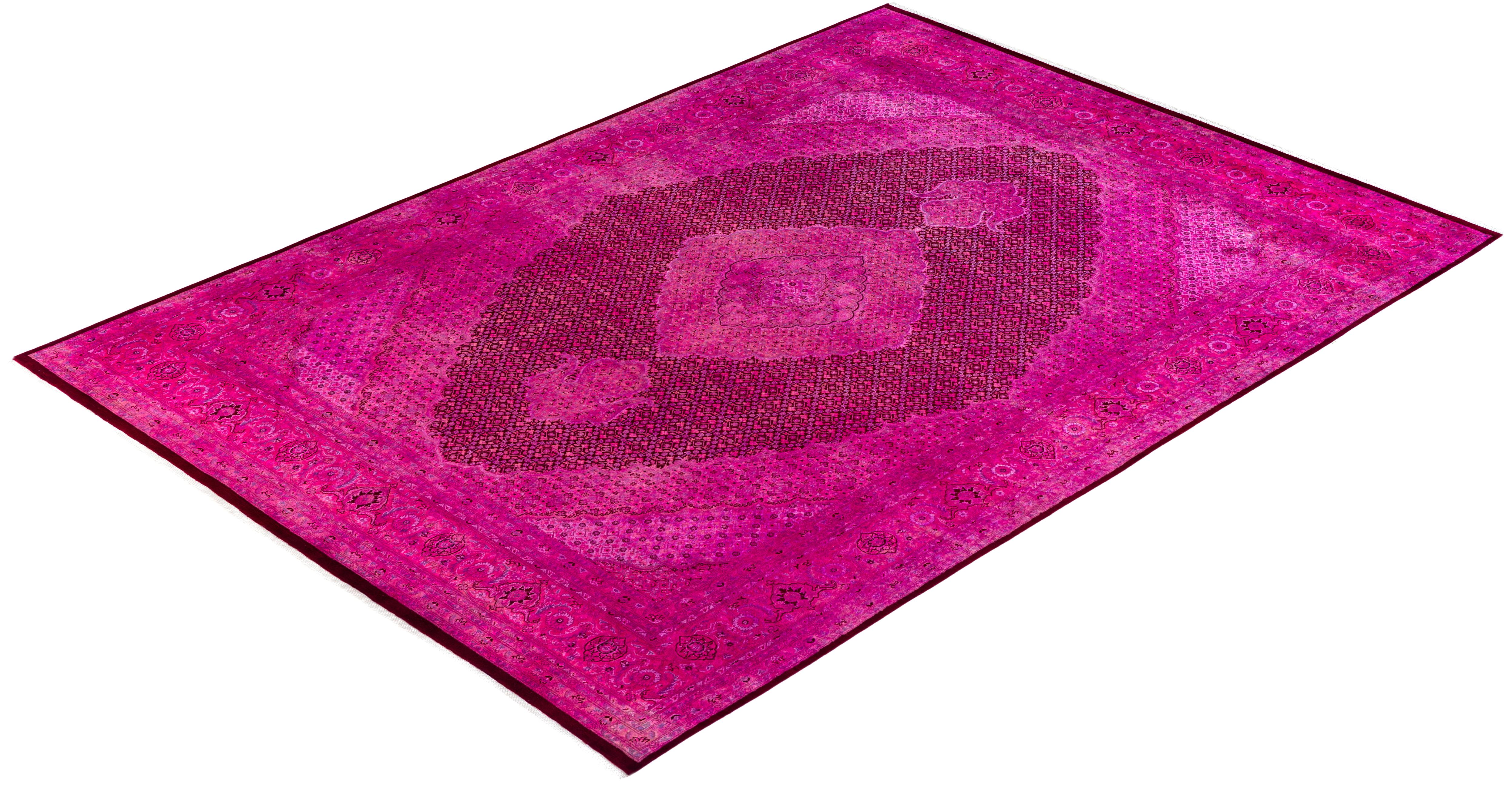 Contemporary Overdyed Hand Knotted Wool Pink Area Rug 9' 0