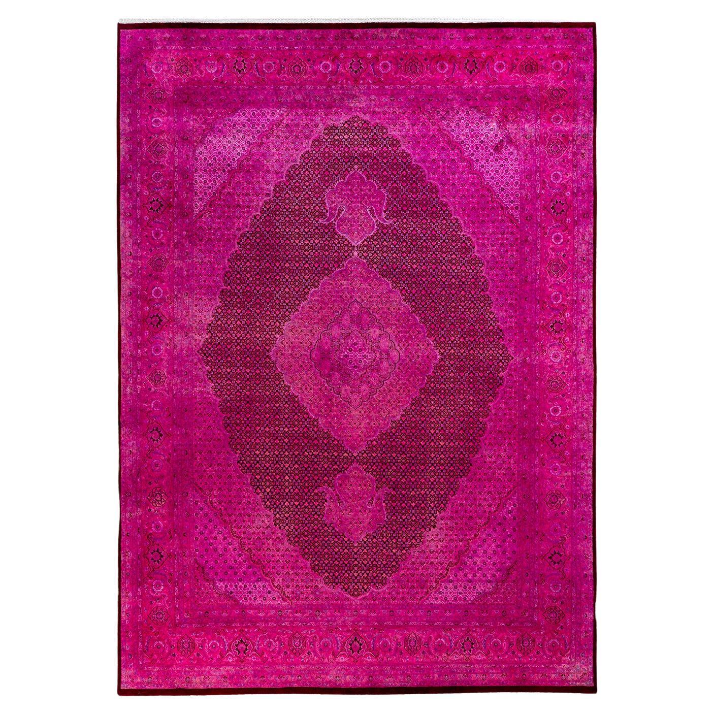 Contemporary Overdyed Hand Knotted Wool Pink Area Rug 9' 0" x 12' 8"