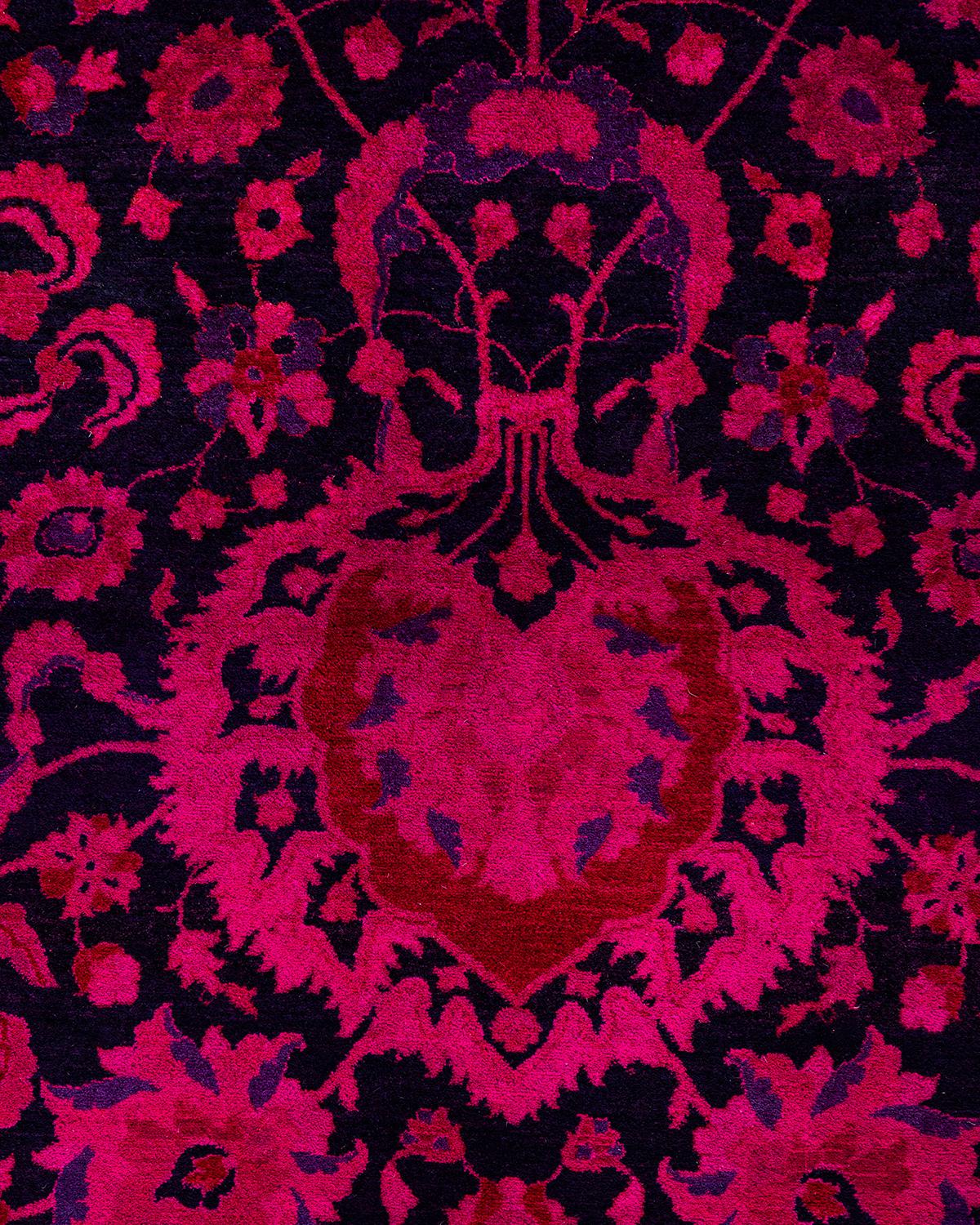 Pakistani Contemporary Overdyed Hand Knotted Wool Pink Area Rug 9' 1
