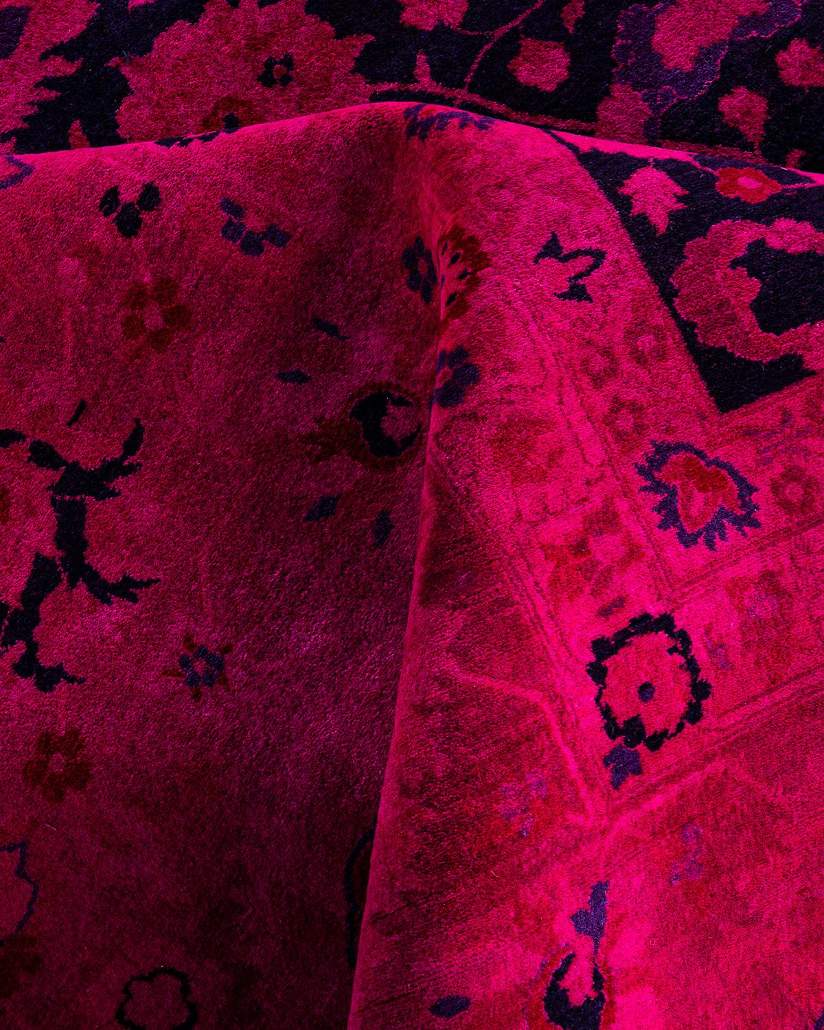 Contemporary Overdyed Hand Knotted Wool Pink Area Rug 9' 1