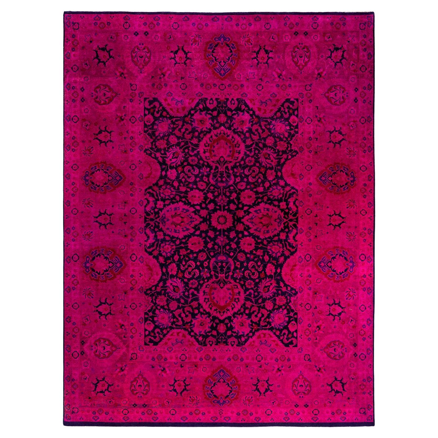 Contemporary Overdyed Hand Knotted Wool Pink Area Rug 9' 1" x 11' 10" For Sale