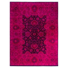 Contemporary Overdyed Hand Knotsted Wool Pink Area Rug 9' 1" x 11' 10" (Tapis de zone surdimensionné en laine rose)