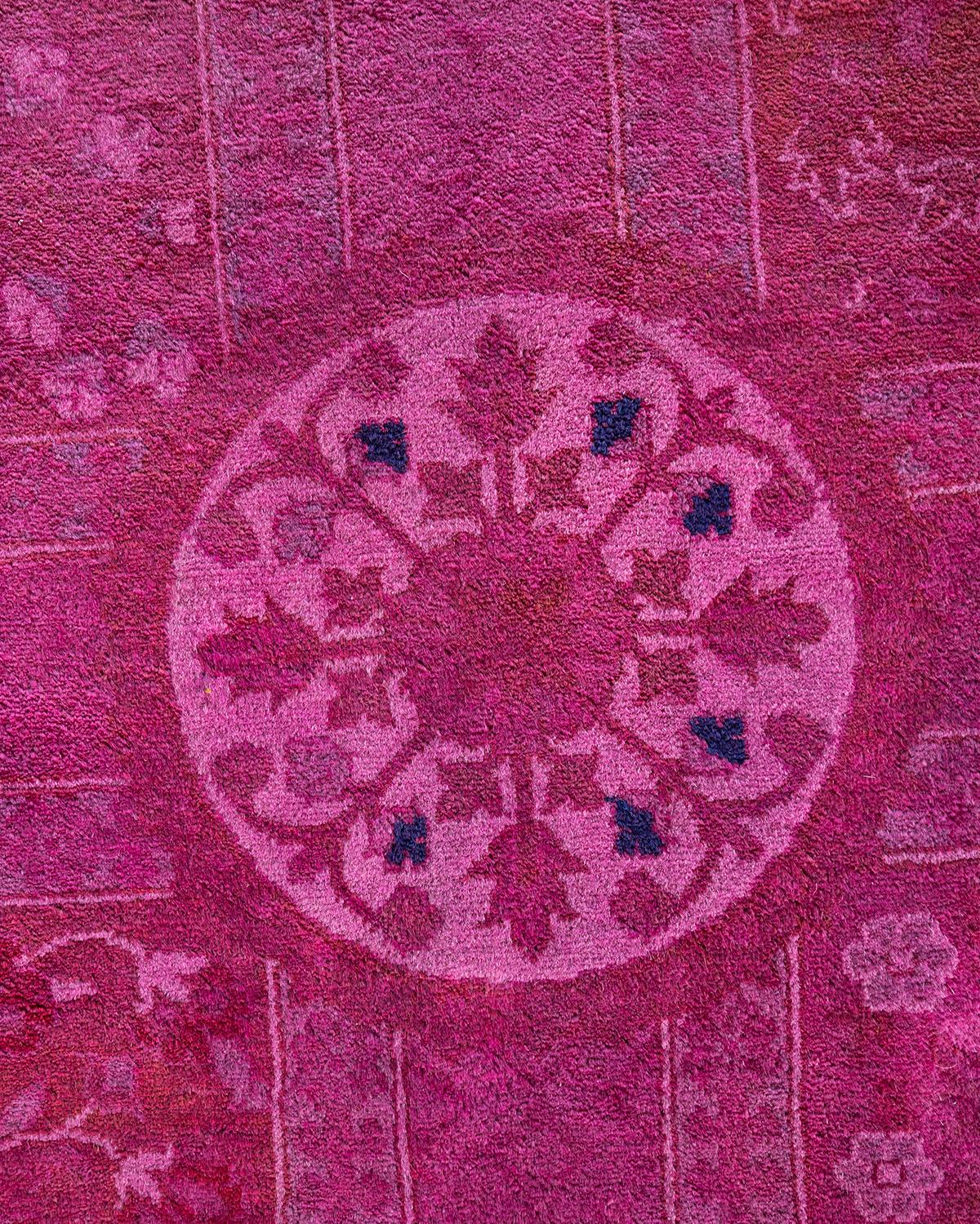 Contemporary Overdyed Hand Knotted Wool Pink Area Rug 9' 1